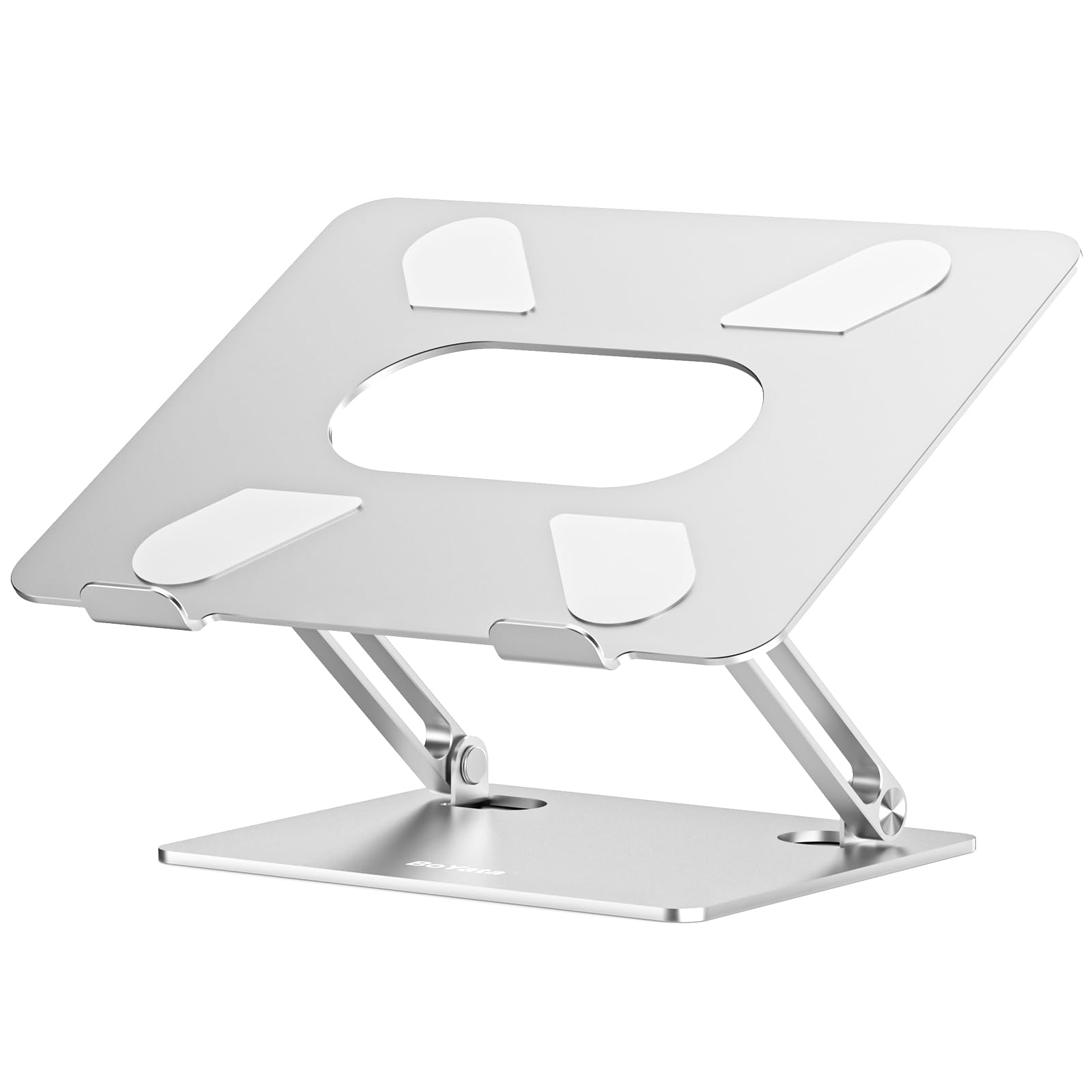 BoYata Adjustable Laptop Stand with Heat Vent - Ergonomic Multi-Angle Notebook Holder for 10-17 Inch Laptops (Silver) - Perfect for Home Office, Gaming & Workstation Setup