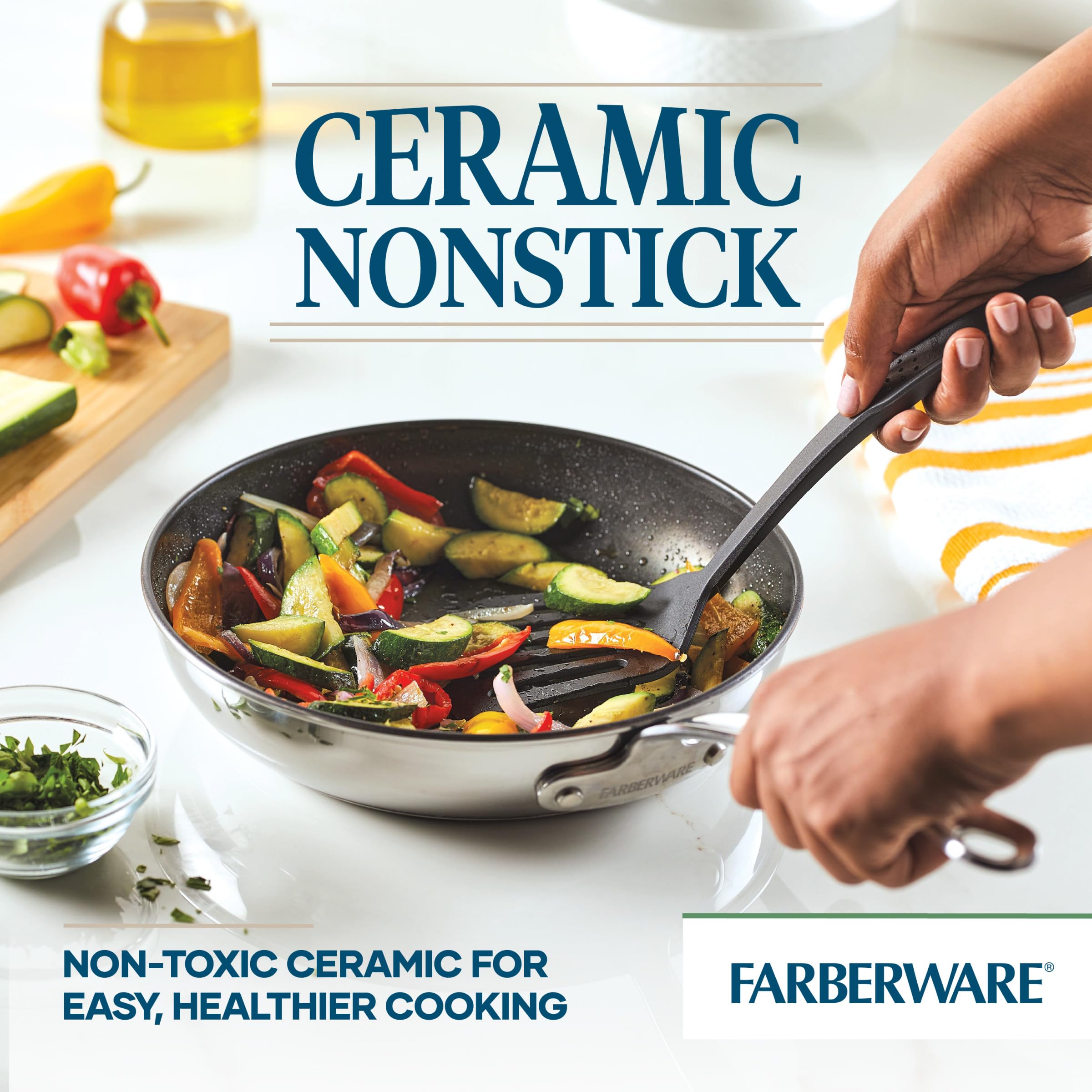 Farberware Millennium 10-Piece Stainless Steel Nonstick Cookware Set - Pots & Pans for Cooking, Frying & Sauteing - Dishwasher Safe Kitchen Essentials for Home Chefs