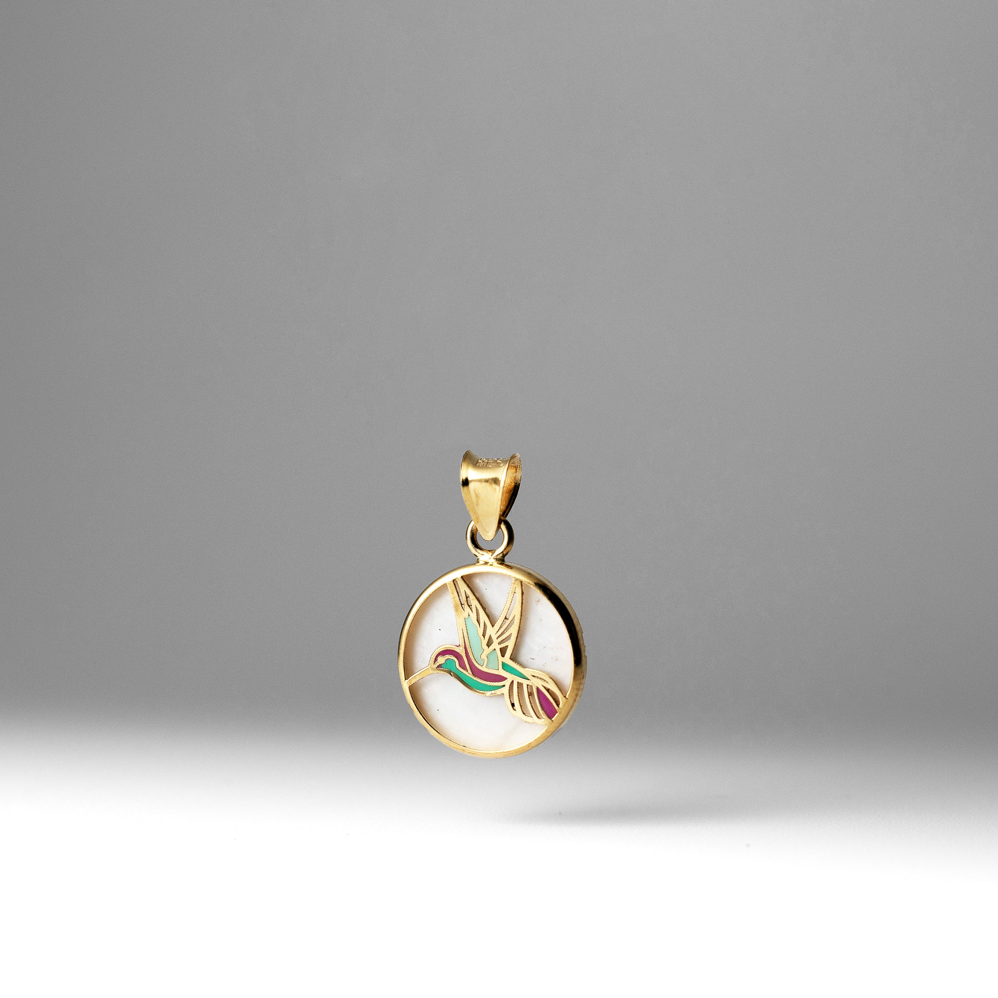 Elegant Gold Hummingbird Round Pendant with Mother of Pearl Inlay - Model 2519 | Perfect for Women's Jewelry Gifts, Birthday & Anniversary Presents