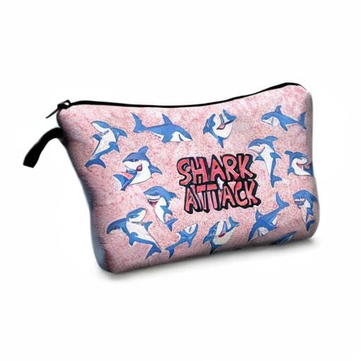 Waterproof Allover Print Makeup Bag - Large Cosmetic Organizer Pouch for Women, Travel Toiletry Bag, Cute Shark Attack Design - Perfect for Travel, Gym & Daily Essentials Storage