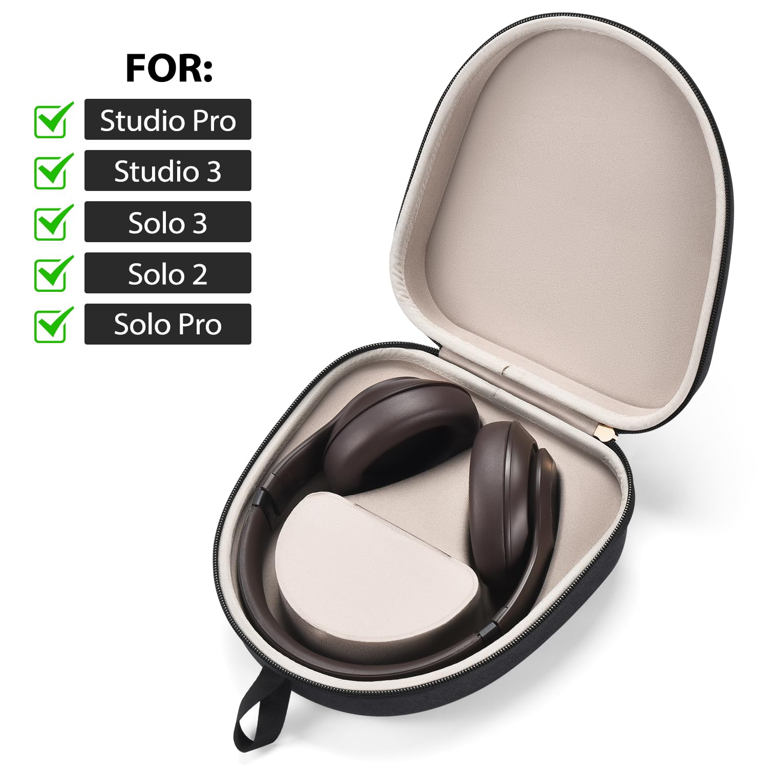 Premium Hard Shell Travel Case for Beats Studio Pro/Solo3/Studio3/Solo2/Solo Pro Headphones - Durable Protective Carrying Bag for Bluetooth Over-Ear Headphones - Perfect for Travel, Commuting & Gym Storage