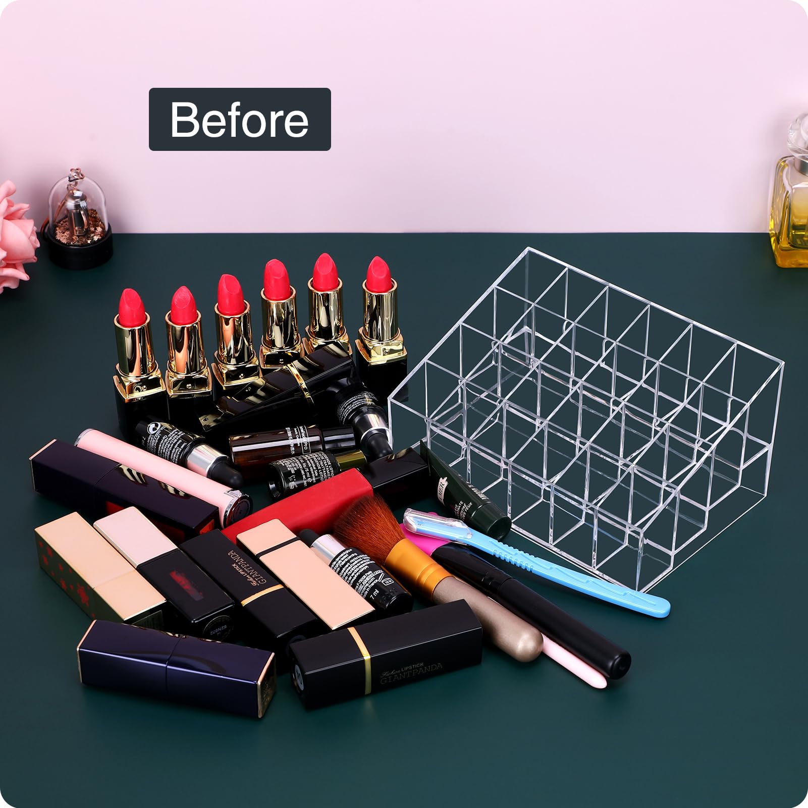 24-Slot Clear Plastic Lipstick Organizer for Lip Gloss, Chapstick, Perfume Samples & Mascara - Perfect for Makeup Vanity, Travel & Cosmetic Storage