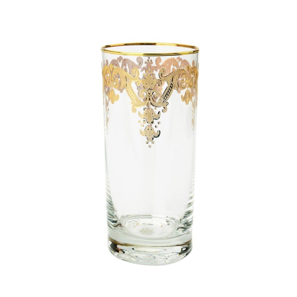 Premium 24k Gold Artwork Classic Touch Décor CWG310 Tumblers - Set of 6 Elegant Drinking Glasses for Home, Office, and Party Entertaining