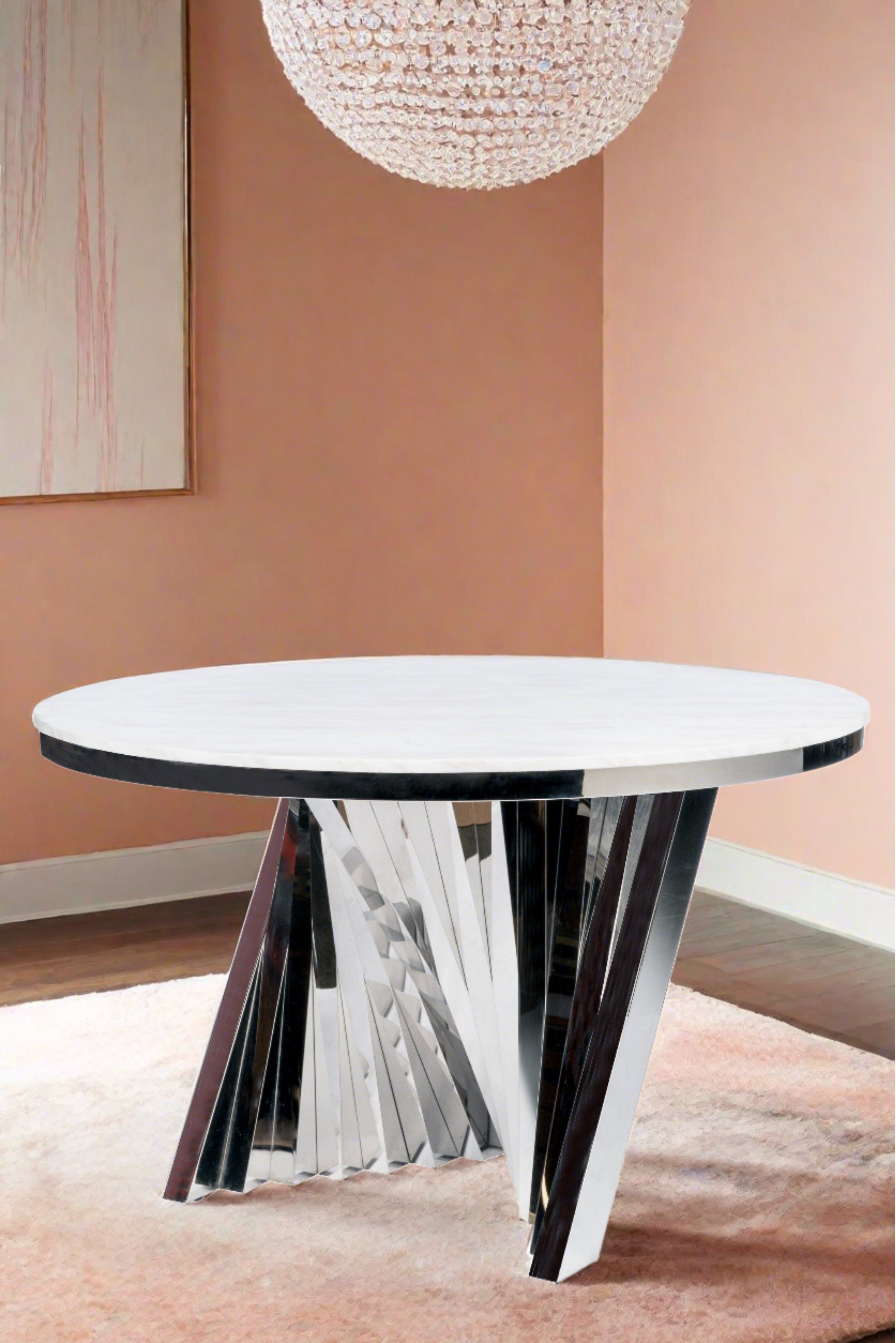 Modern Waterfall Marble Top Chrome Dining Table - Elegant 6-Seater for Contemporary Dining Room & Kitchen - Perfect for Family Gatherings & Dinner Parties