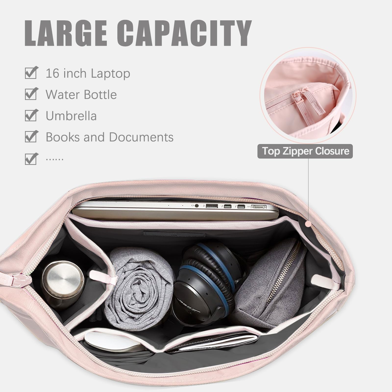 Stylish Large Tote Bag for Women - Lightweight Travel & Gym Shoulder Bag with Laptop Compartment & Secure Zipper - Perfect for Work, Weekend Getaways, Yoga Class and Daily Commute