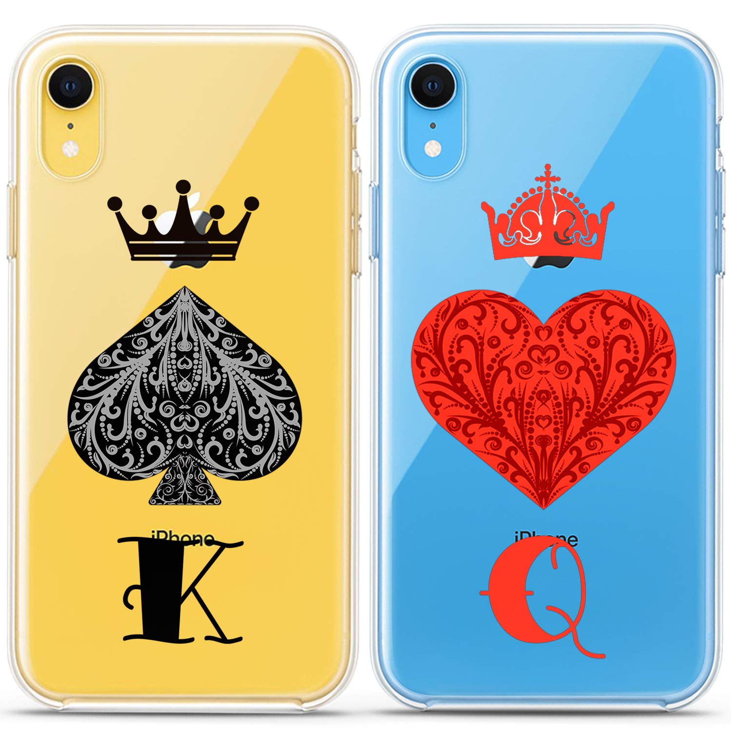 Matching Couple Phone Cases Compatible with iPhone 16/15/14/13/12/11 Pro Max/Mini/XS/X/6s/8 Plus/7+/XR/10/SE/5 - King Queen Spades Hearts Red Black Cute Silicone Cover - Perfect Gift for Couples, Girlfriends & Boyfriends - Valentine's Day, Anniversary & Everyday Use