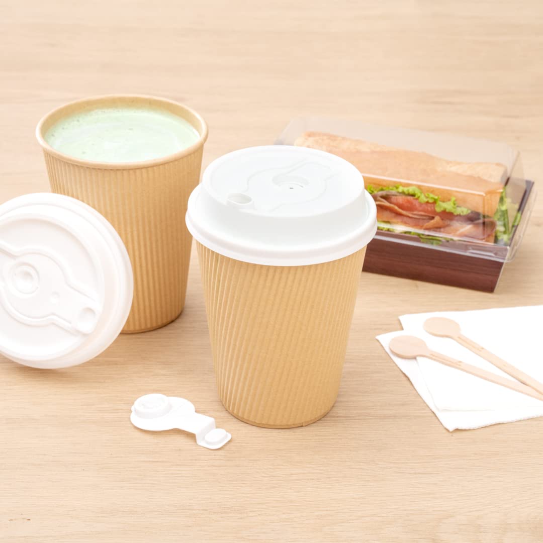 Restpresso Disposable Paper Cup Lids for 8oz 12oz 16oz 20oz Coffee Cups - 500 Pack White Plastic Hot Drink Lids with Straw Slot & Double Plug (Cups Sold Separately) - Perfect for Coffee Shops, Cafes, and Takeout Restaurants