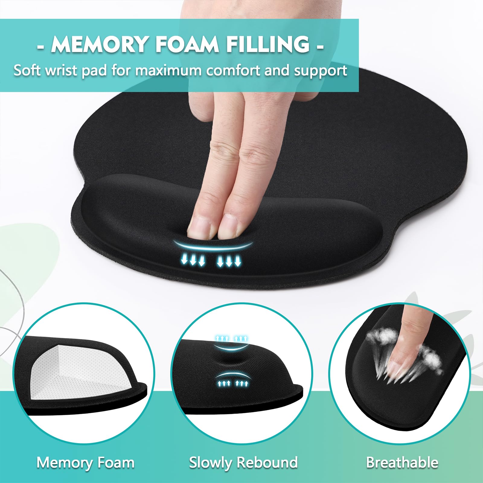 Ergonomic Mouse Pad and Keyboard Wrist Rest Set - Memory Foam Wrist Support for Comfortable Typing, Classic Black - Perfect for Office, Gaming & Home Computer Workstations