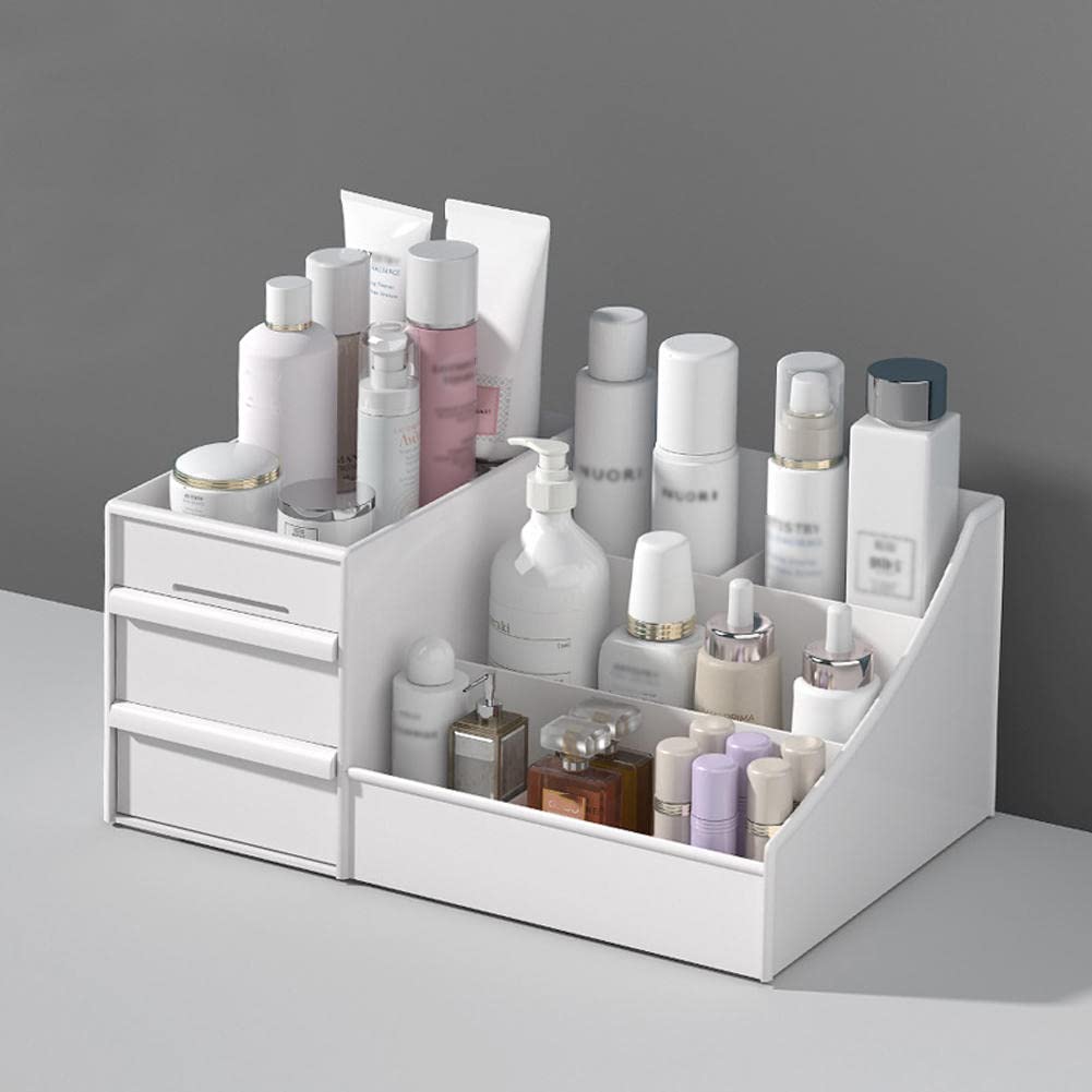 JINYISI Acrylic Makeup Organizer with Drawers - 3-Tier Cosmetic Storage Case for Countertop | Perfect for Vanity, Bathroom & Travel Organization (Black)