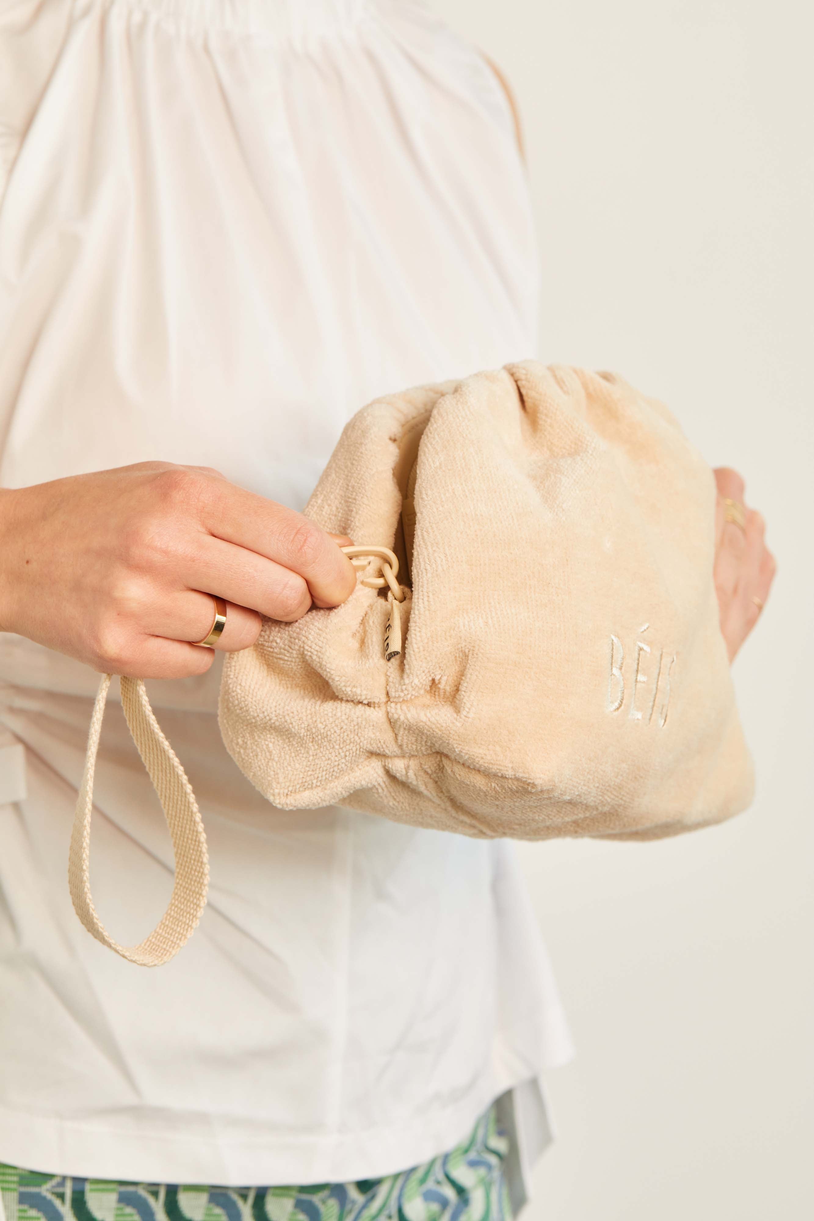 Beige Terry Cosmetic Clutch Bag - Soft & Stylish Makeup Pouch for Women | Perfect for Travel, Gym & Everyday Essentials