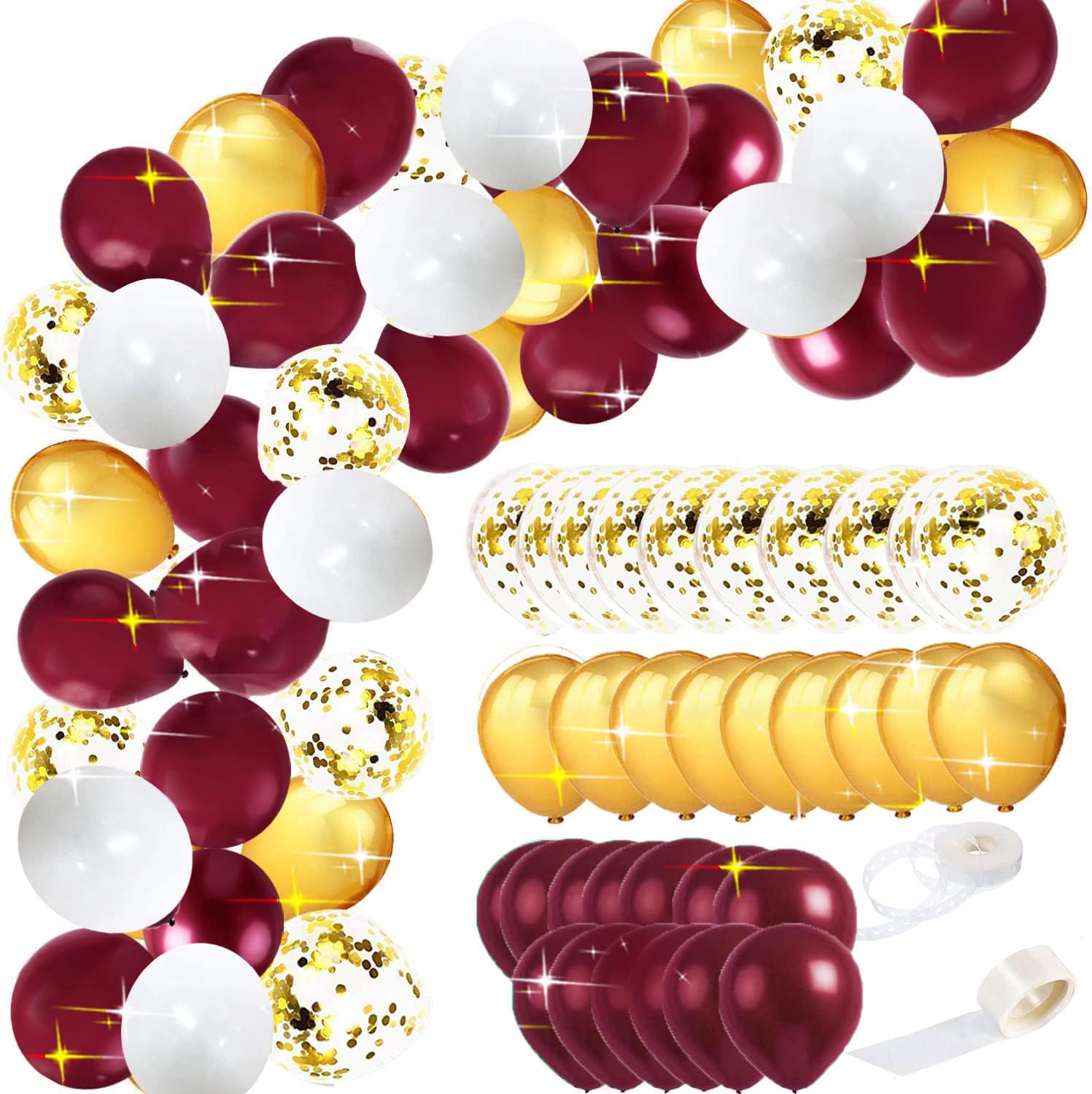 2025 Maroon & Gold Graduation Party Decorations Set - 40pcs Burgundy Gold White Balloons for ASU/FSU Graduation, Fall Weddings, Bridal Showers & Birthday Parties - Elegant Home & Event Decor