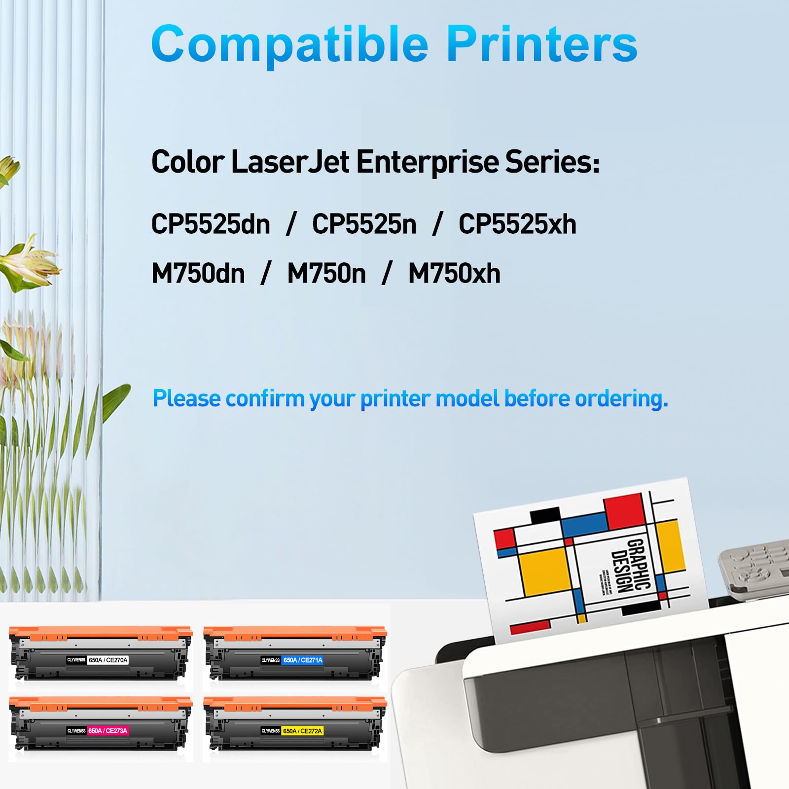 HP 650A CE270A CE271A CE272A CE273A Compatible Toner Cartridge 4-Pack (BK/C/M/Y) - High Yield Replacement for HP Color Enterprise CP5525dn CP5525n CP5525xh M750dn M750n M750xh Printers - Perfect for Office & Business Printing Needs