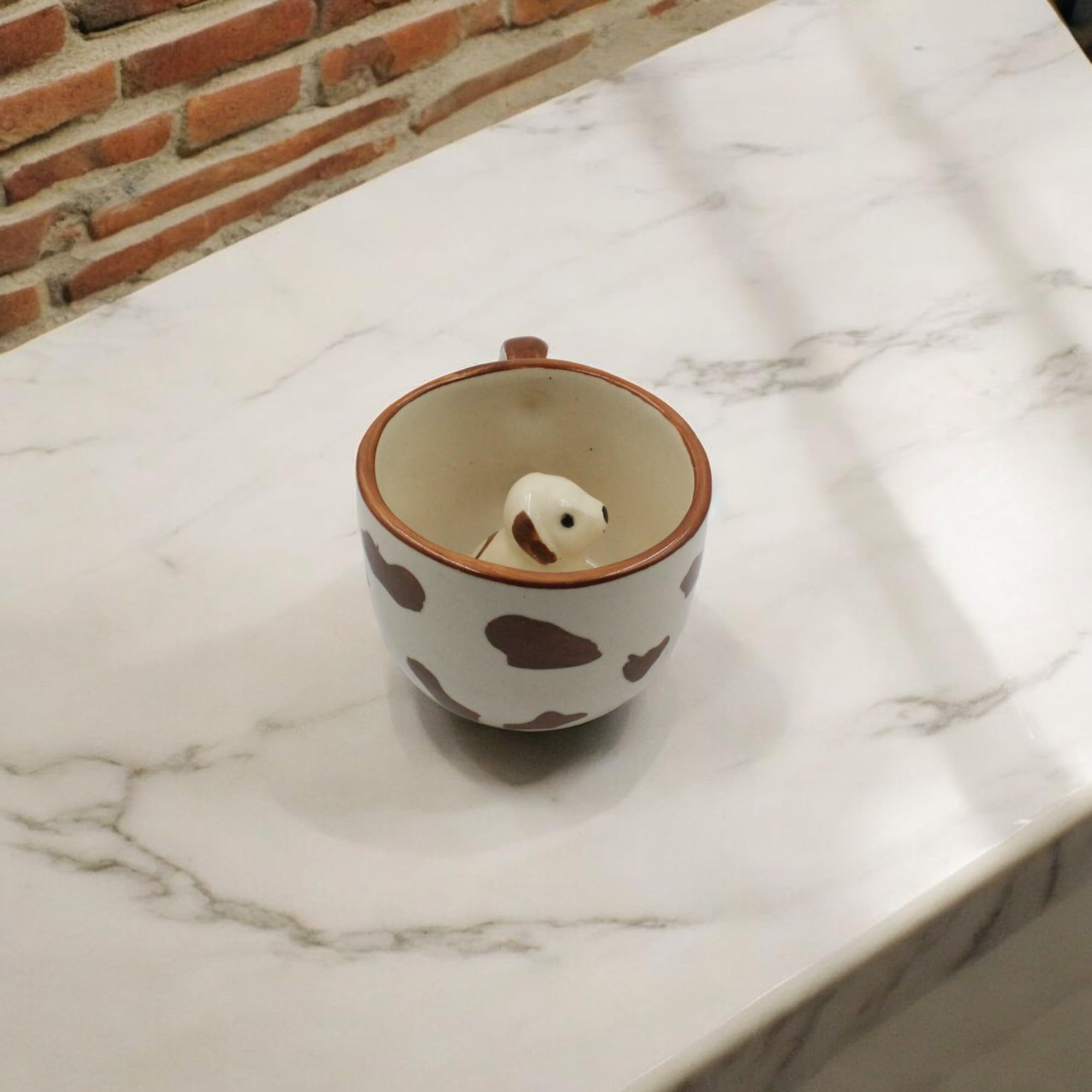 The Pottery Muse Dog Ceramic Milk & Coffee Mug - 10oz White & Brown Pet Lover Cup | Microwave & Dishwasher Safe | Perfect for Hot Drinks, Home, Office, or Gift Giving | Great for Coffee, Tea, Hot Chocolate & Breakfast Use
