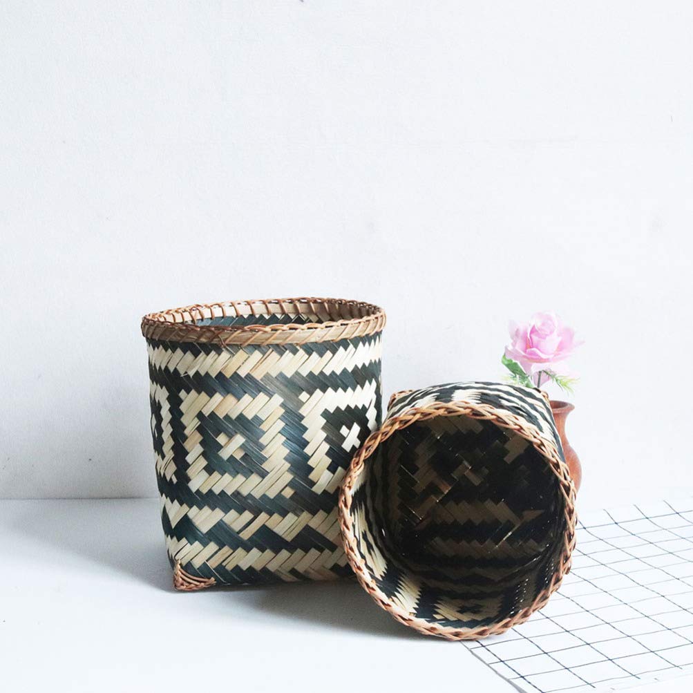 BESPORTBLE 1pc Bamboo Waste Basket - Eco-Friendly Trash Can, Storage Bin, Decorative Organizer for Home, Office, Bathroom & Kitchen - Perfect for Garbage, Flower Arrangement, Paper Recycling & Laundry (Natural Woven Design)
