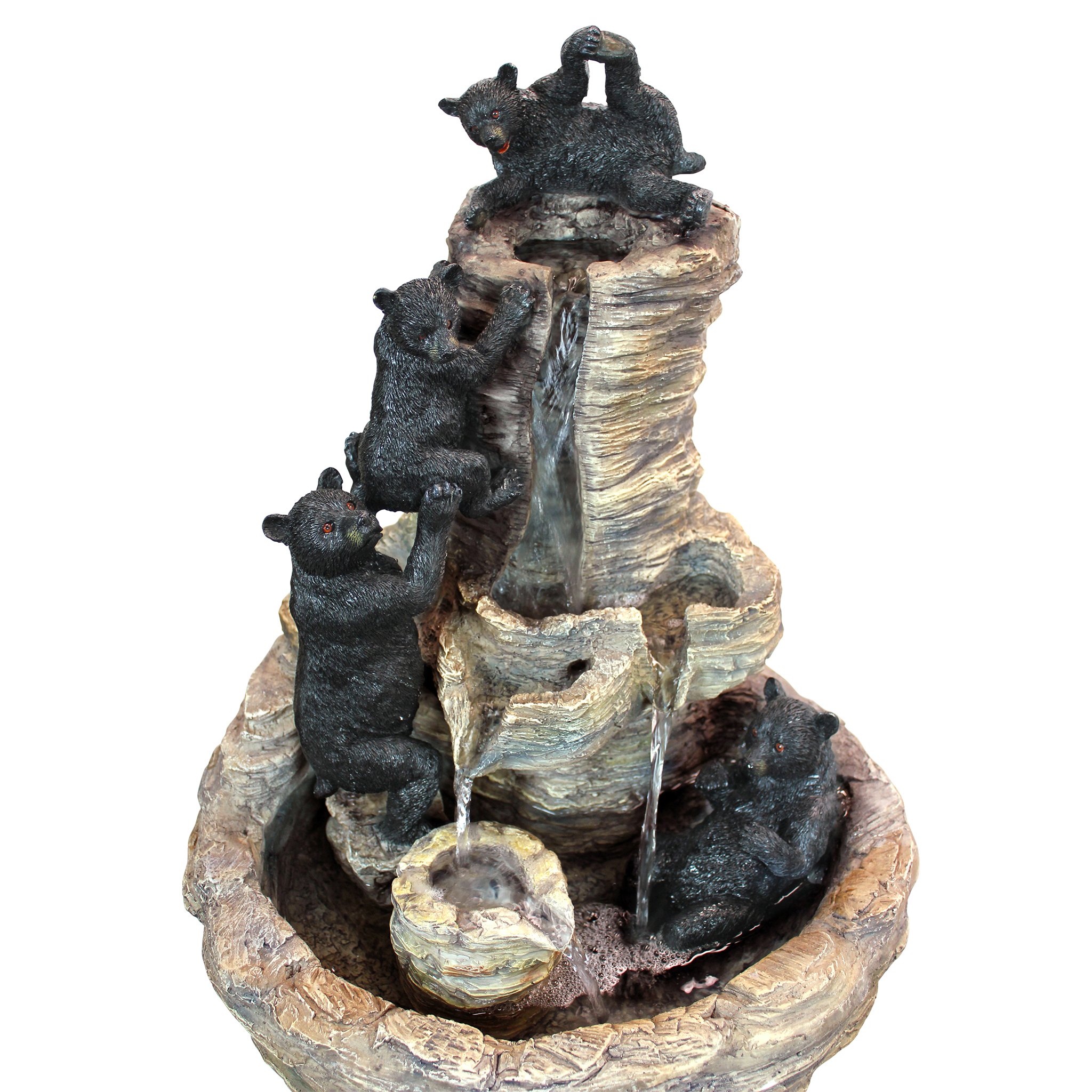Rocky Mountain Splash Black Bears Outdoor Garden Water Fountain - Decorative Water Feature for Patio, Yard, and Landscape - Perfect for Relaxation and Wildlife Attraction
