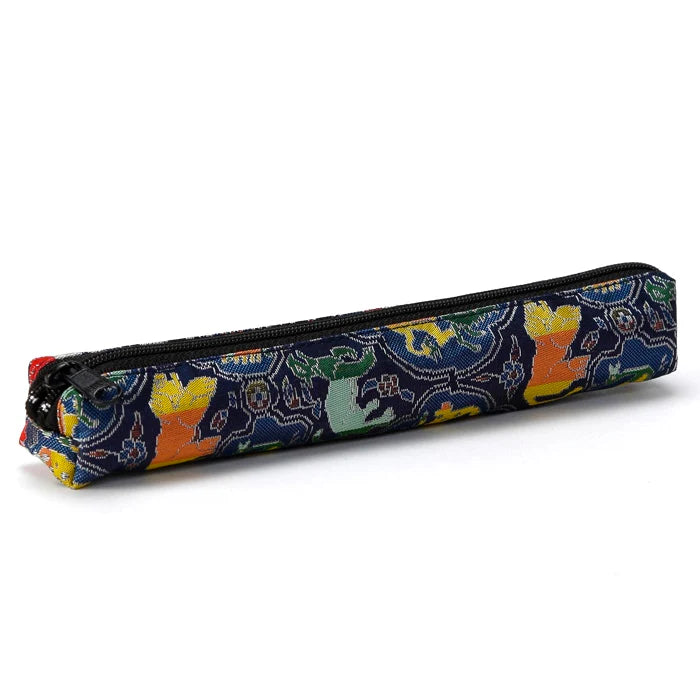 Nishijin Woven Pencil Case - Traditional Japanese Kyoto Craft with Lion, Bird & Animal Patterns - Perfect for School, Office & Gift Giving