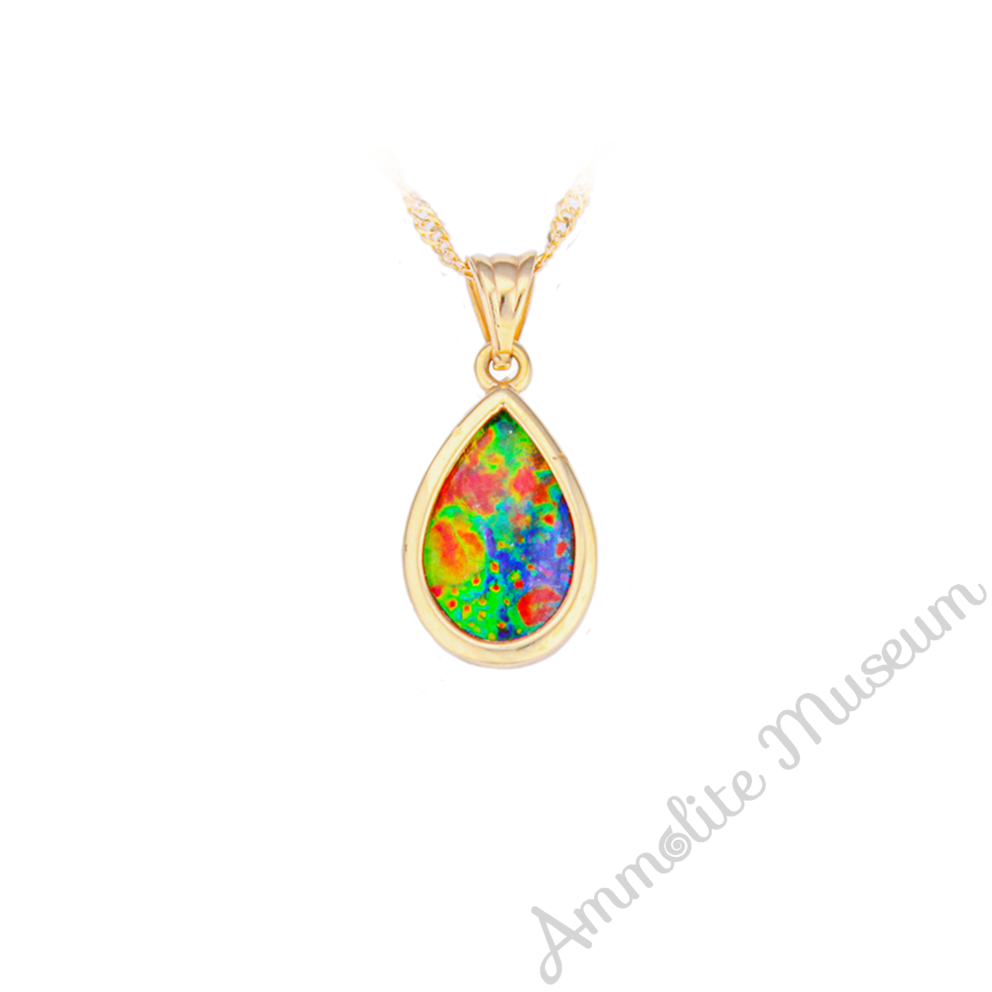 14K Gold Teardrop Ammolite Pendant Necklace - Natural Iridescent Gemstone Jewelry for Women - Perfect for Weddings, Parties & Special Occasions