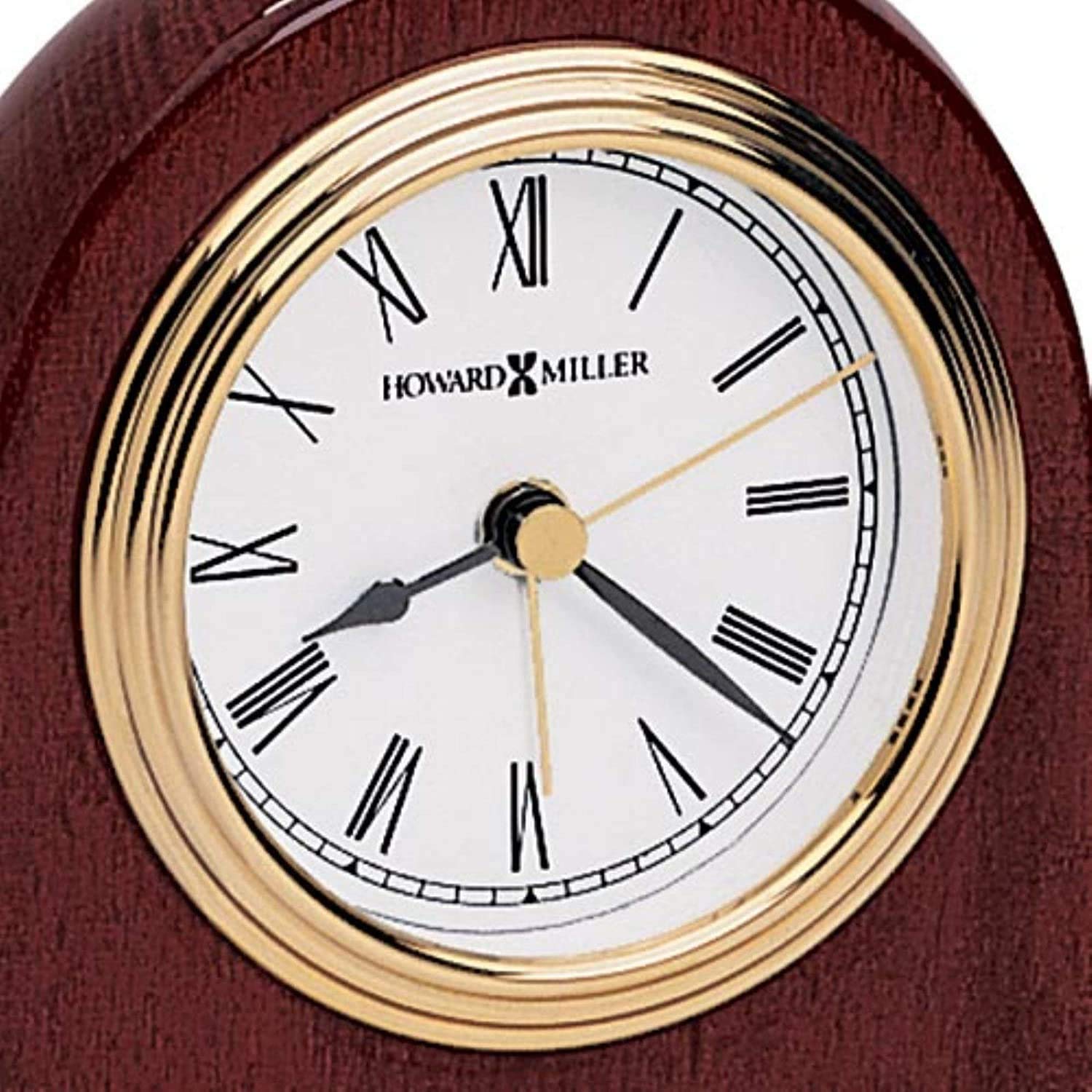 Howard Miller Rosewood Arch Tabletop Clock - High Gloss Wooden Alarm Clock with Quiet Quartz Movement & Brass Accents | Roman Numerals Classic Design for Office, Bedroom, Living Room Décor | Perfect Gift for Housewarming, Anniversary, and Home Decoration