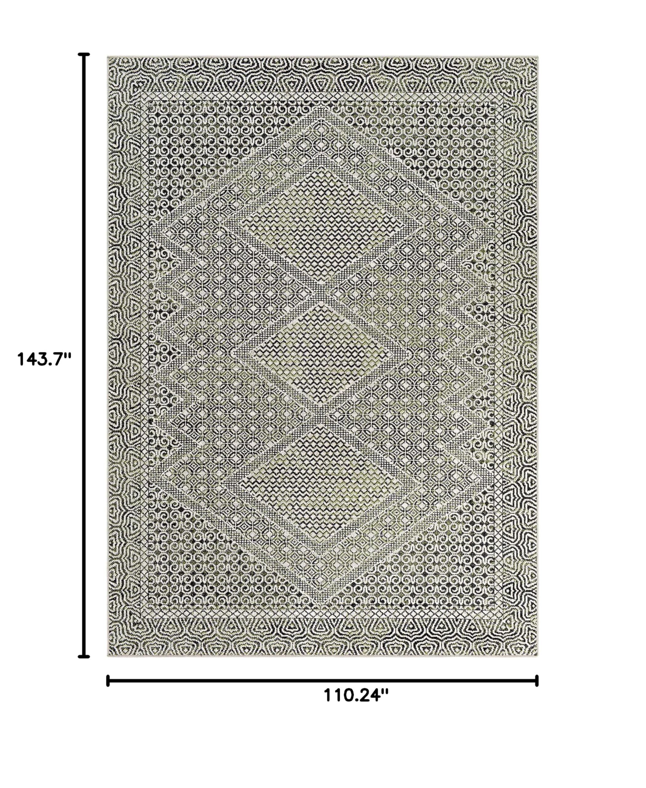 Premium Hauteloom Bongao Washable Area Rug - Soft Living Room & Bedroom Carpet - Black & Gray Modern Design - 9'3