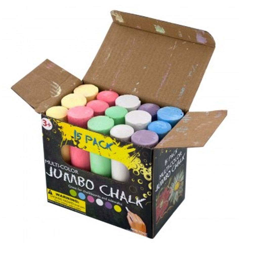 15-Piece Jumbo Washable Sidewalk Chalk Set - Non-Toxic Outdoor Chalk Sticks for Kids, Playground, School & Driveway Fun - Bright Colors for Creative Drawing & Learning Activities