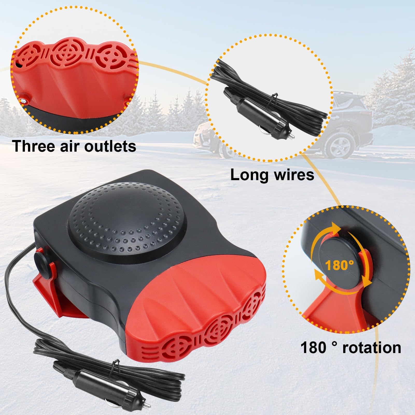 12V Car Heater for Vehicle - Fast Heating 2-in-1 Defrost Defogger, Cigarette Lighter Plug-in, Ideal for Winter Driving and Cabin Warm-Up