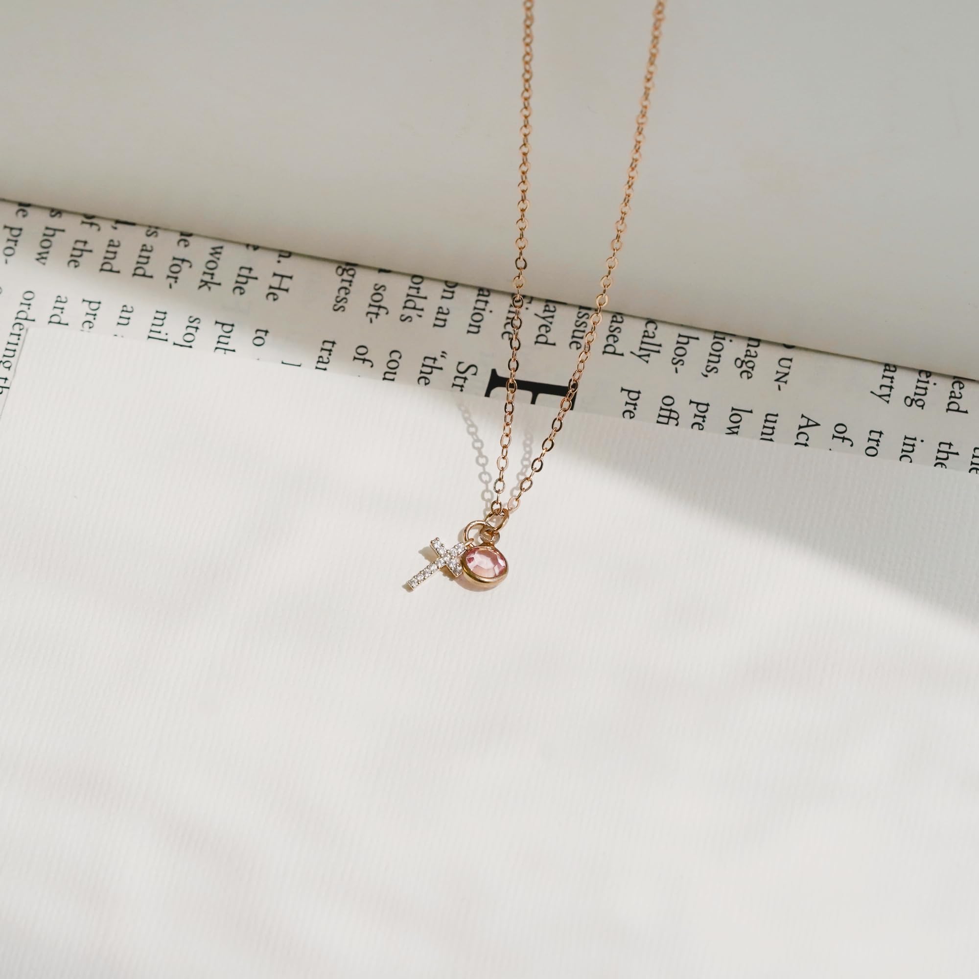 Birthstone Cross Necklace for Women - 14K Gold Plated Christian Jewelry with Genuine Birthstones - Religious Gift for Mom, Baptism, Confirmation & First Communion - Elegant & Meaningful Faith-Based Accessory for Church, Weddings & Special Occasions