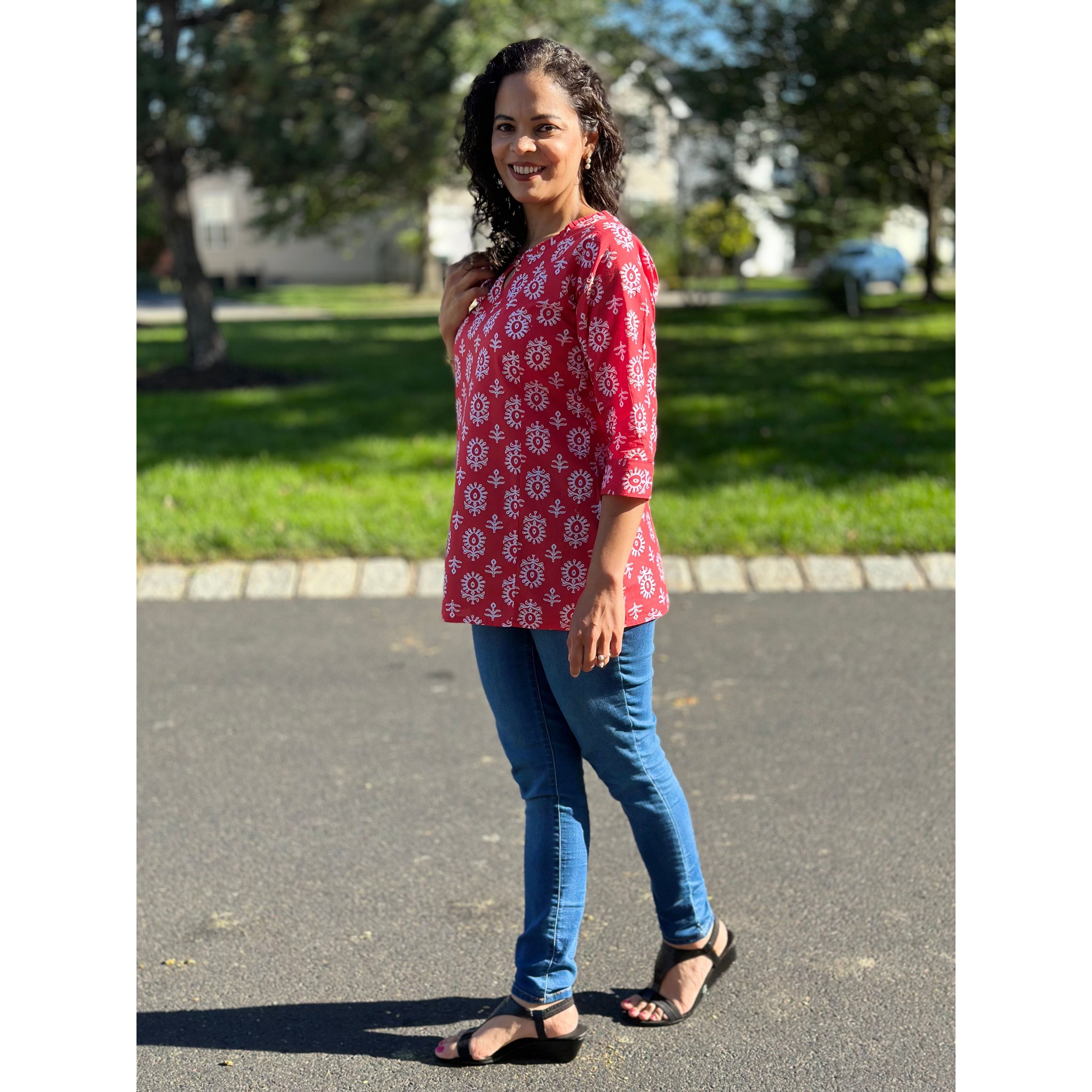 Stylish Batik Print Short Kurti for Women - Comfortable & Trendy Cotton Top for Casual Wear, Festivals & Summer Outfits