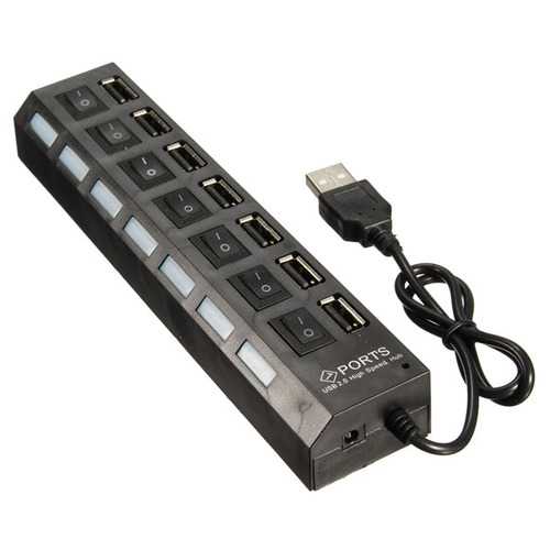 7-Port USB 2.0 Hub with AC Adapter & On/Off Switch - High Speed Data Transfer for PC, Laptop, Mac - Perfect for Home Office, Gaming & Multiple Device Charging
