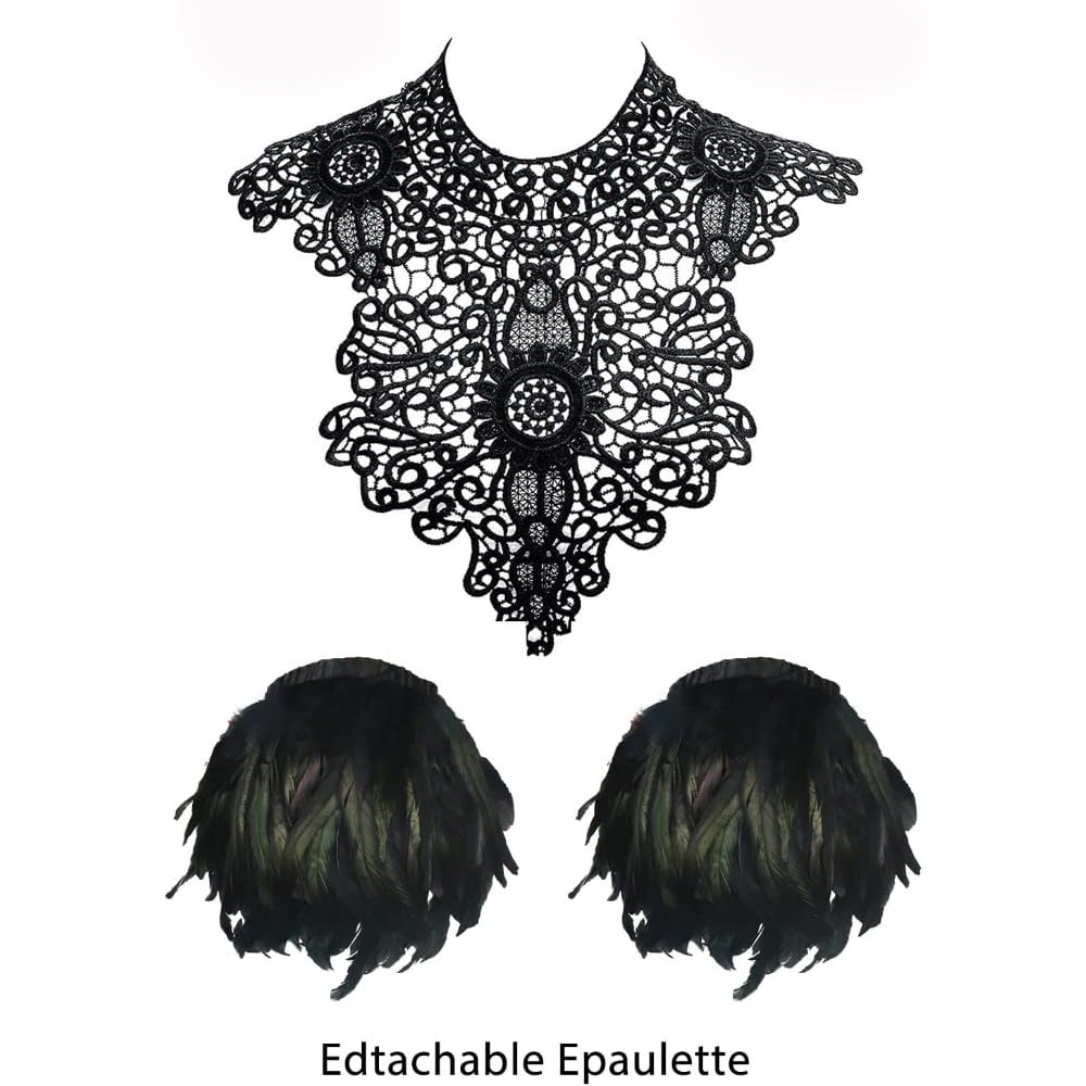Feathered Shoulder Pads with Wings - Halloween Witch Harness & Masquerade Costume for Women | Perfect for Carnival, Cosplay & Gothic Raven Costume Parties
