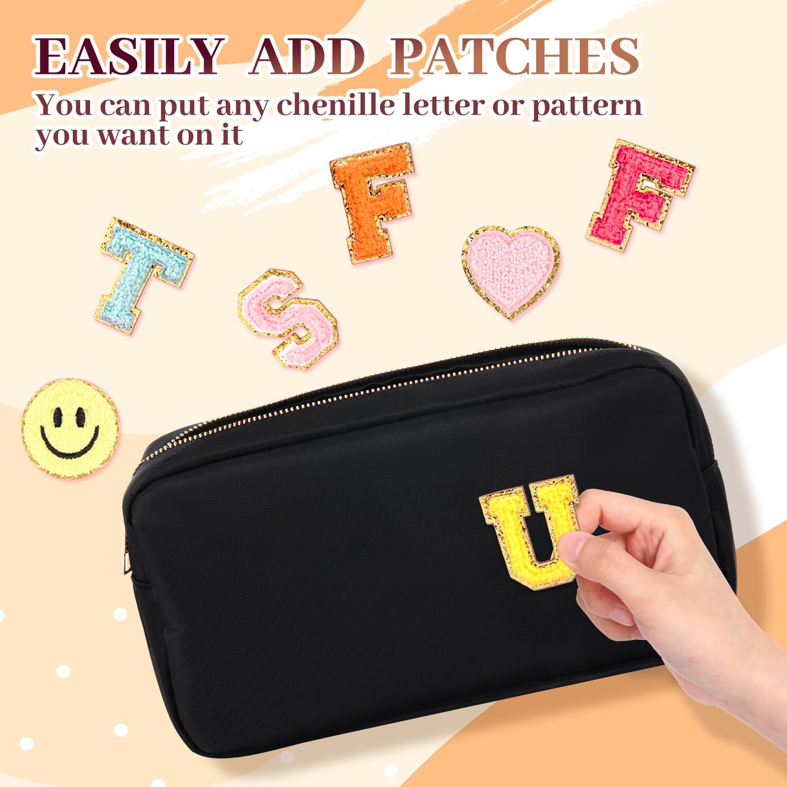 Waterproof Nylon Makeup Bag for Women - Large Capacity Cosmetic Organizer with Zipper, Travel Toiletry Bag - Perfect for Girlfriend Gifts, Teen Girls & Women (Black) | Great for Travel, Gym, Daily Use & Makeup Storage