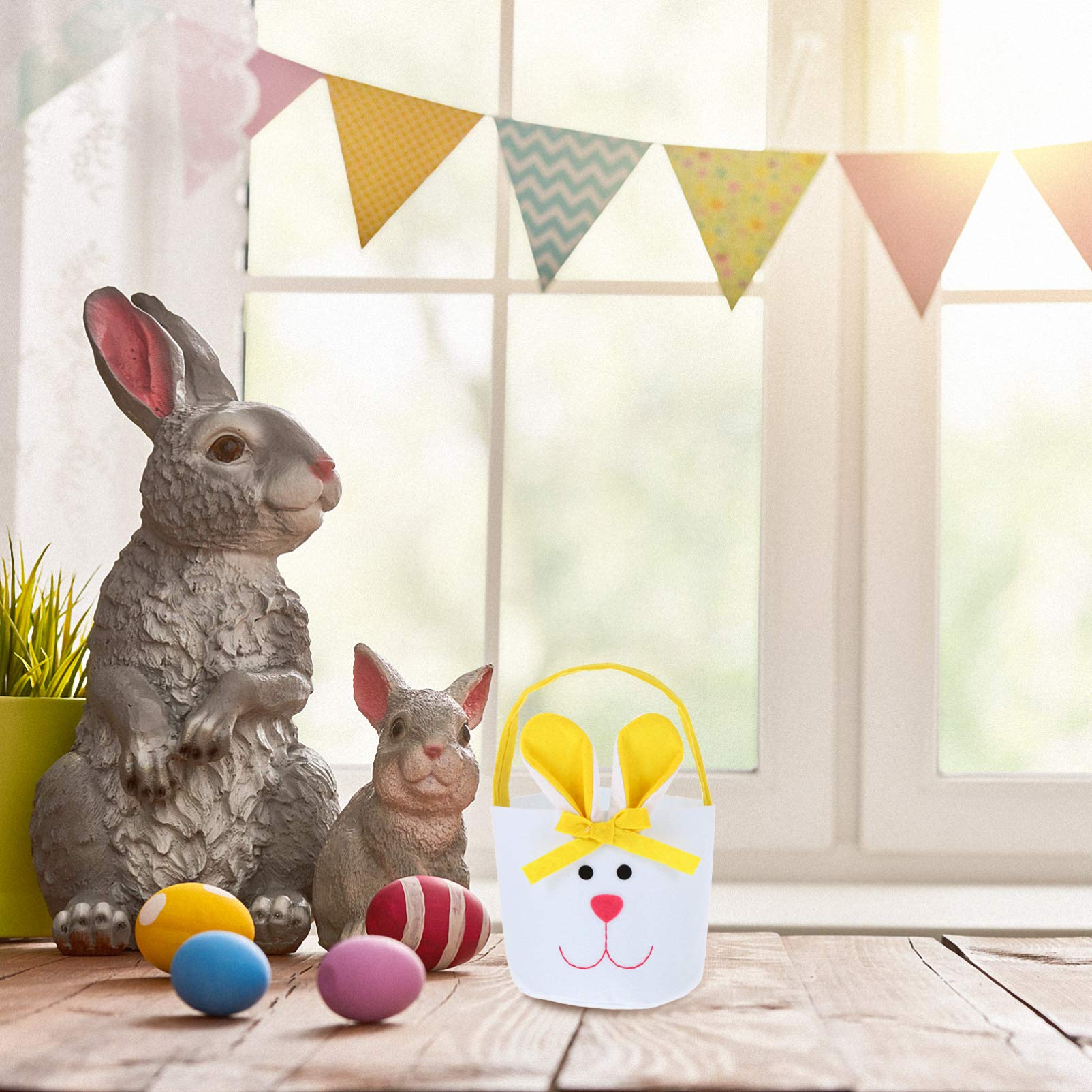 Luxshiny 3-Piece Easter Bunny Favor Bags for Kids - Cute Rabbit Ear Tote Bags for Candy, Snacks & Egg Hunt - Perfect for Easter Parties, Classroom Treats & Gift Giving