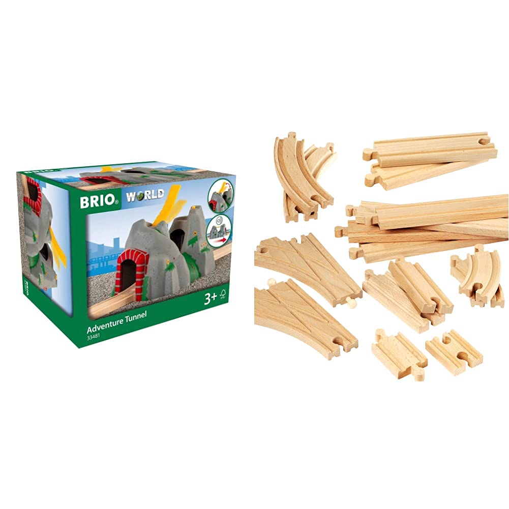 BRIO World 33481 Adventure Tunnel & 33402 Expansion Pack - Wooden Train Tracks Set for Kids Age 3+ | Perfect for Creative Play, STEM Learning, and Building Imaginative Train Scenes