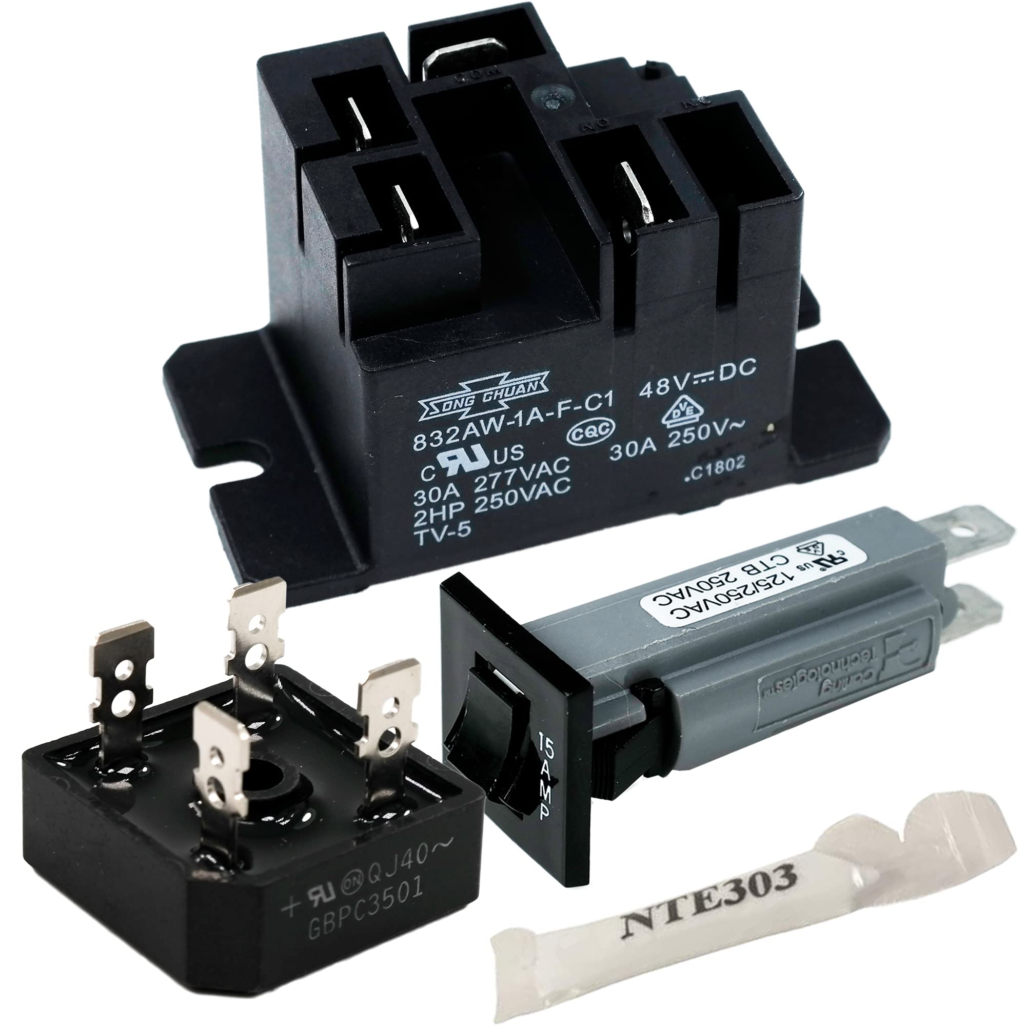 48V Golf Cart Charger Repair Kit - 30A Relay, Circuit Breaker, Rectifier & Thermal Paste for Club Car PowerDrive 2 (Model 22110) - Fix Charging Issues for Home & Golf Course Use