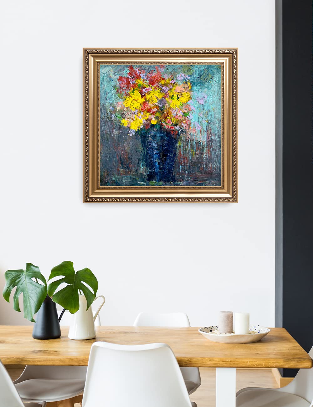 DECORARTS - After The Rain by David Ma - Floral Abstract Wall Art Print - Giclee Canvas in Classic Gold Frame (30x30 Inches) - Ready to Hang - Perfect for Living Room, Bedroom & Office Decor