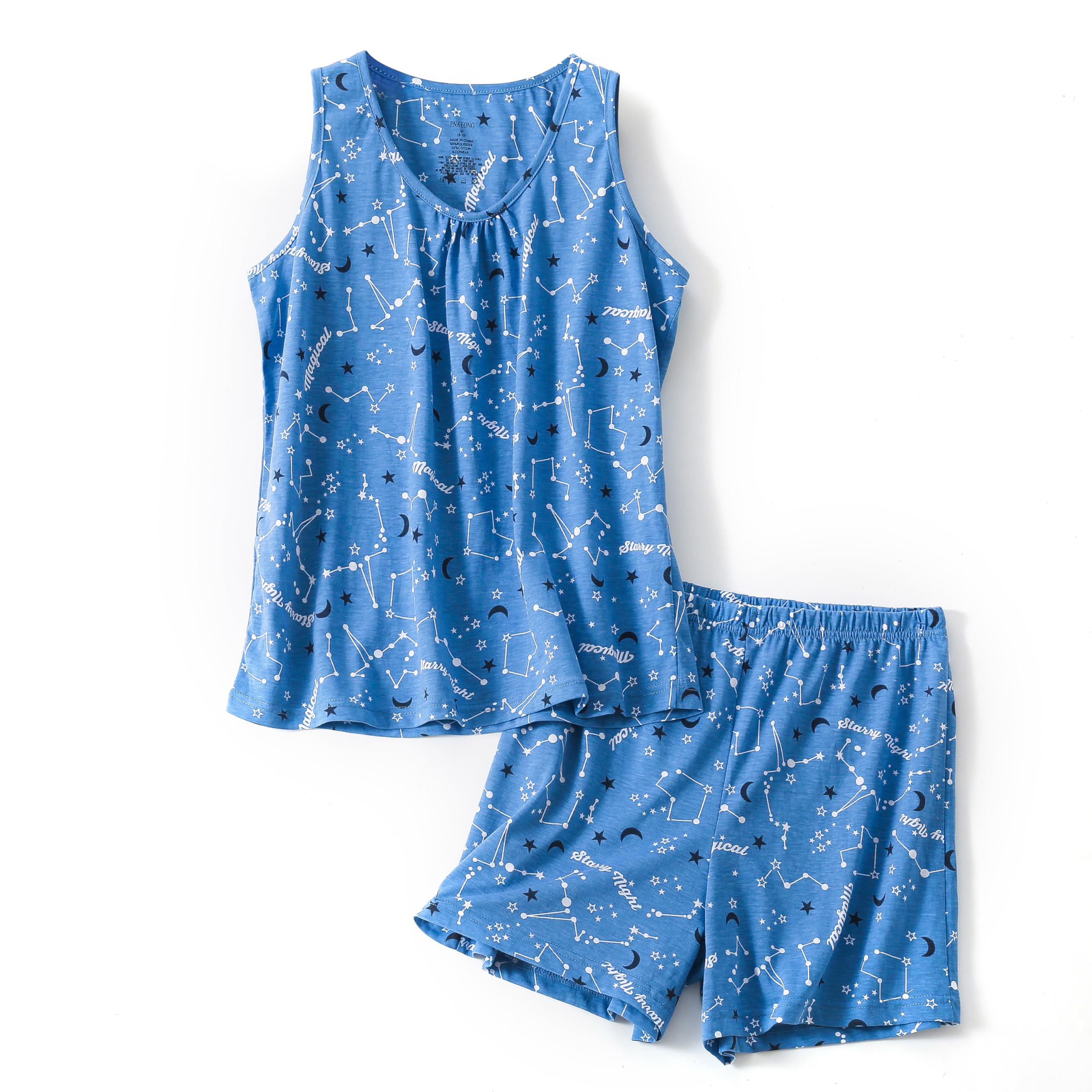 PNAEONG Women's Cotton Sleepwear Set - Comfortable Tank Top & Shorts Pajamas for Summer Nightwear, Lounge Wear, and Relaxing at Home | XTSY208