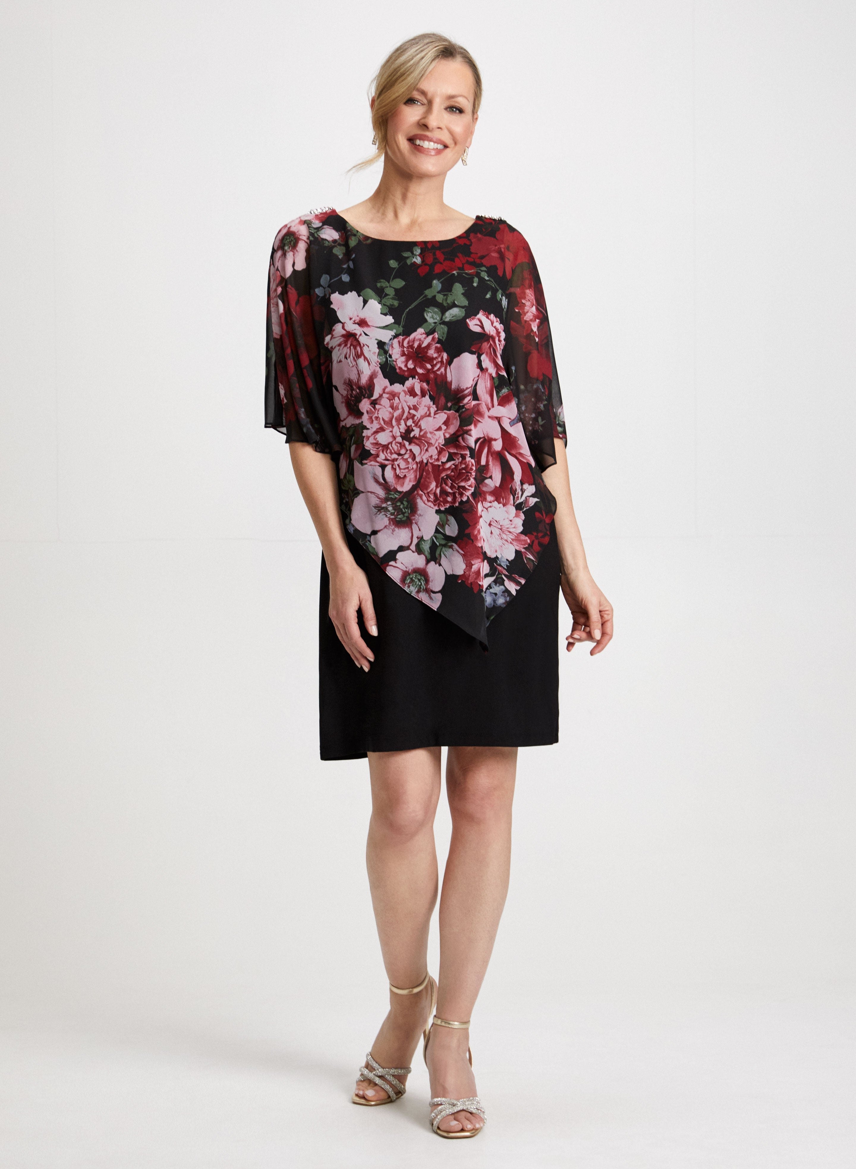 Floral Print Poncho Dress for Women - Boho Chic Beach Cover Up, Summer Vacation Outfit, Casual Loungewear & Festival Fashion