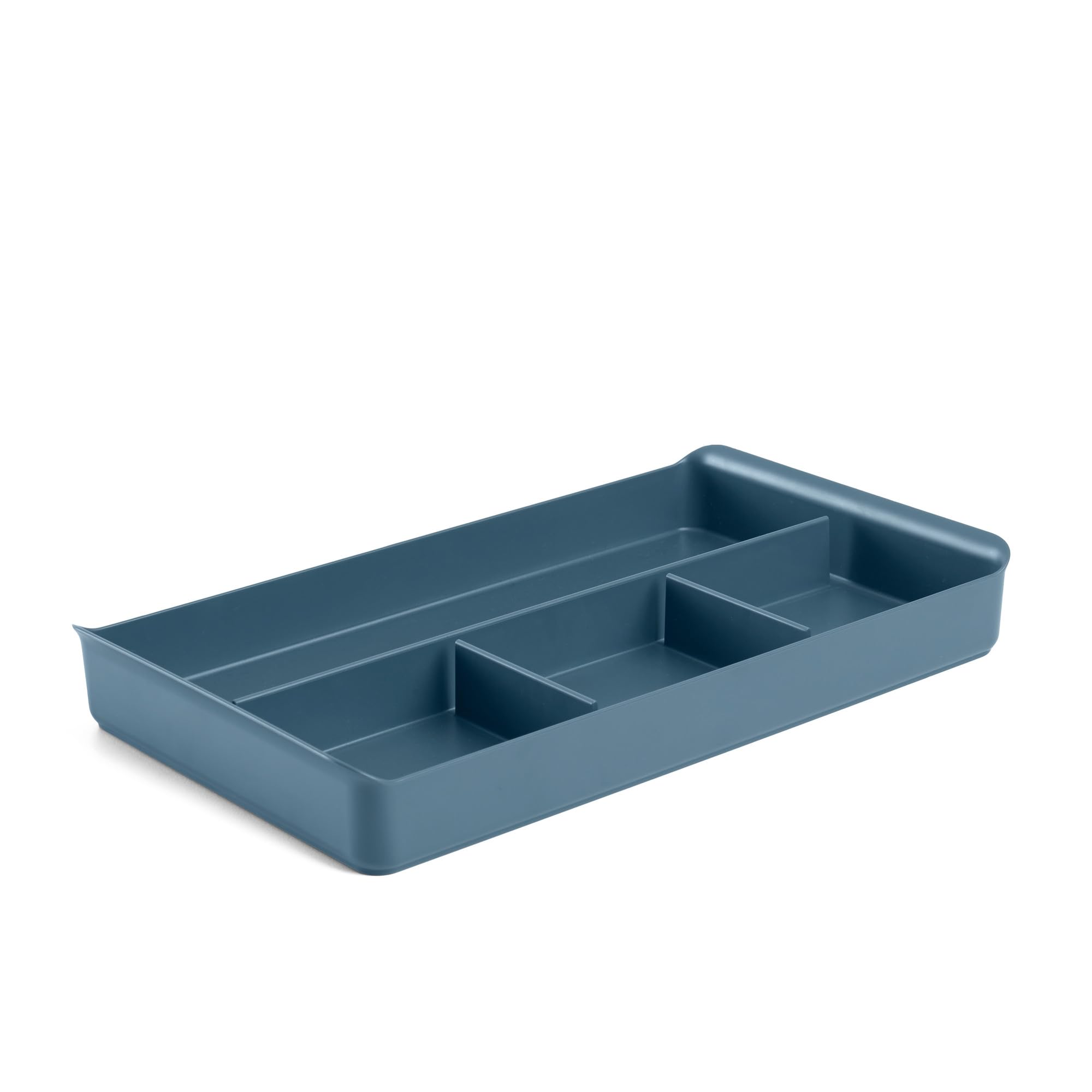 Poppin 4-Compartment Drawer Organizer - Sturdy Plastic File Cabinet Organizer for Stow File Drawers, Multiple Colors Available (Slate Blue) - Perfect for Office, Home & School Organization
