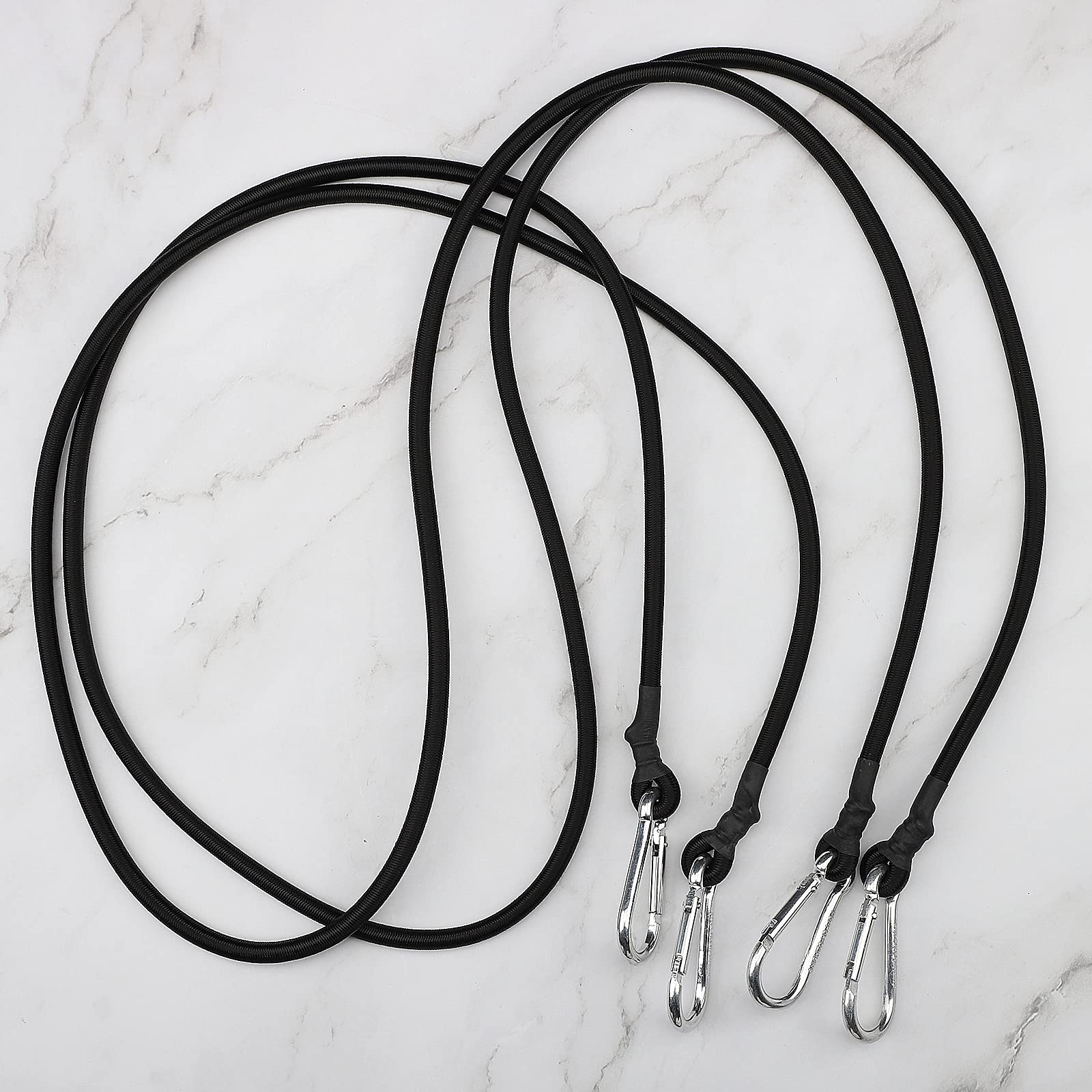 72 Inch Heavy Duty Black Bungee Cords with Carabiner Hooks - 2 Pack Elastic Tie Down Straps for Camping, Moving, Truck Bed, Outdoor Gear & Home Organization