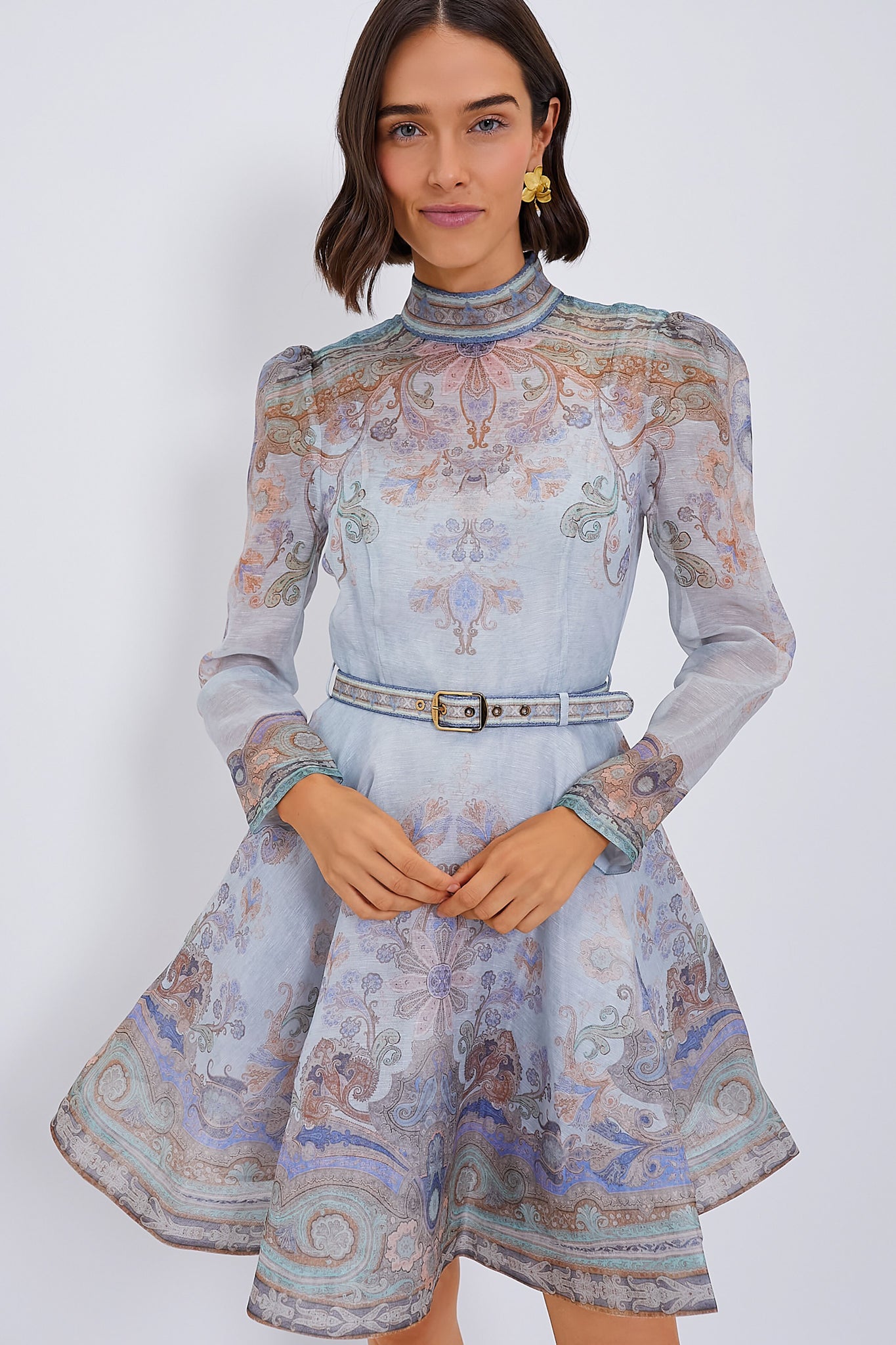 Blue Paisley Print Eden Belted Mini Dress - Flowy Summer Party Dress for Women, Perfect for Weddings, Cocktails & Date Nights