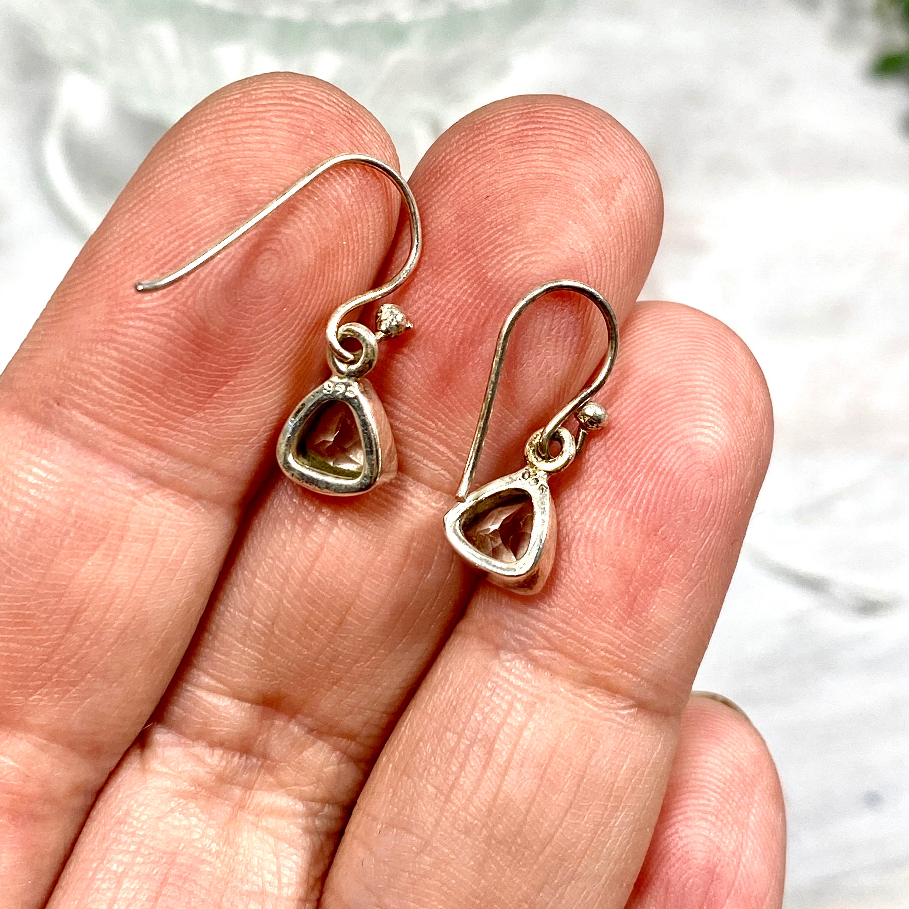 Clear Quartz Petite Triangular Faceted Earrings R2363 CQT - Elegant & Dainty Crystal Jewelry for Women, Perfect for Parties, Weddings & Everyday Wear