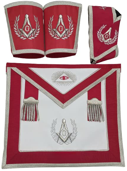 Masonic Blue Lodge Master Mason Apron Set - Blue/Red Apron, Collar & Gauntlets (Cuffs) - Complete Masonic Regalia for Rituals & Ceremonies