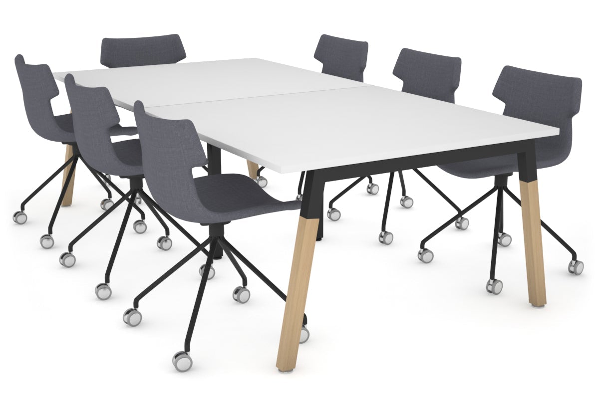 Modern Boardroom Table with Quadro A Legs & Wood Cross Beam - 2400L x 1200W - Perfect for Conference Rooms, Office Meetings & Executive Workspaces