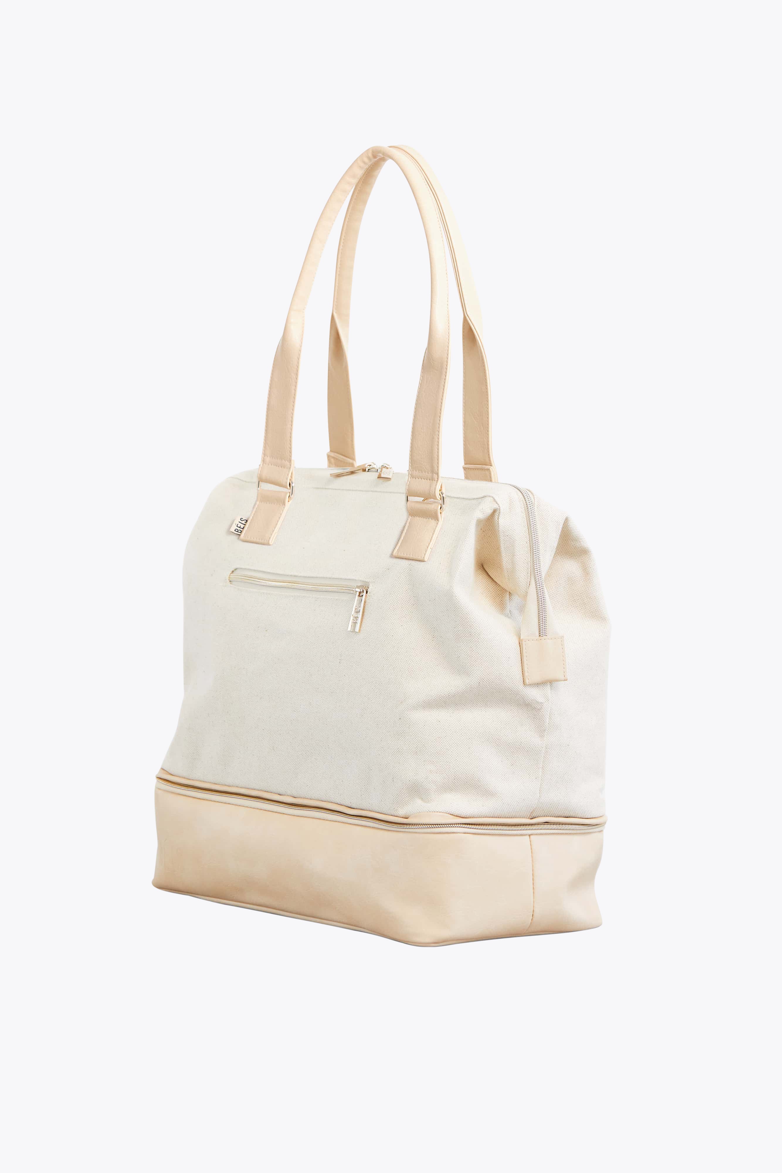 Beige Convertible Mini Weekender Bag - Stylish & Versatile Travel Duffel for Women | Perfect for Weekend Getaways, Gym, Work & Overnight Trips