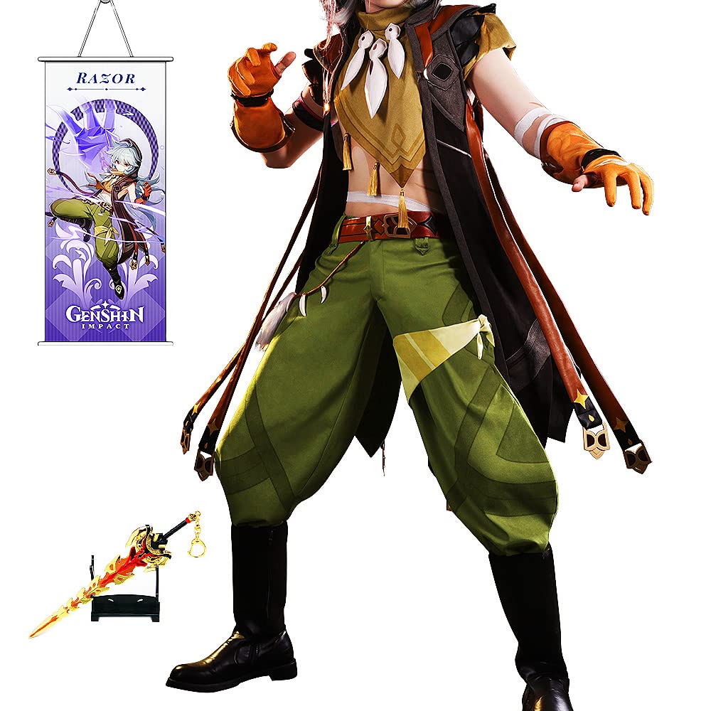 Wolf Boy Razor Cosplay Costume Set - Genshin Impact Character Outfit with Wig & Shoes for Women & Girls | Halloween, Christmas Cosplay, Anime Convention Costume & Gift Idea