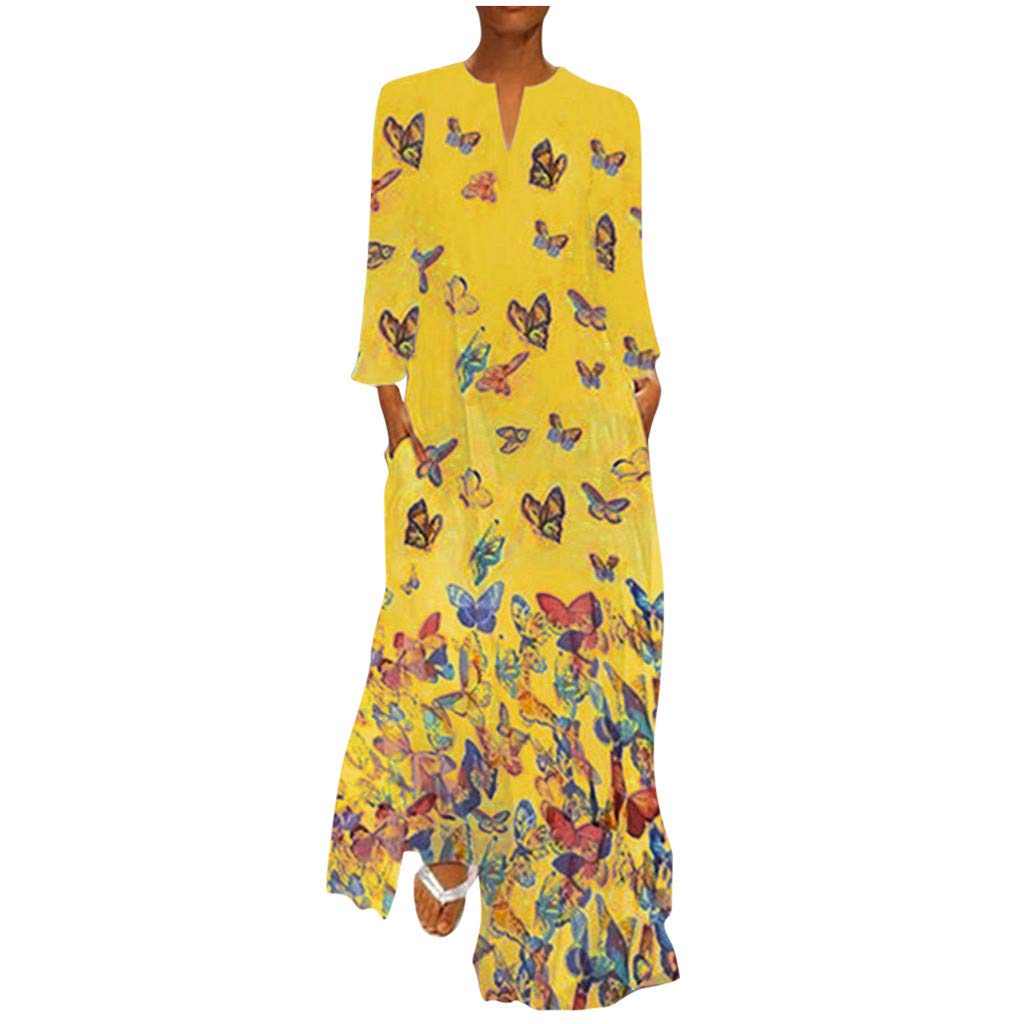 Plus Size Maxi Dress for Women - Vintage Floral Print Long Sleeve Bohemian Dress with V-Neck, Flowy Beach Cover Up for Summer Vacation, Party & Casual Wear