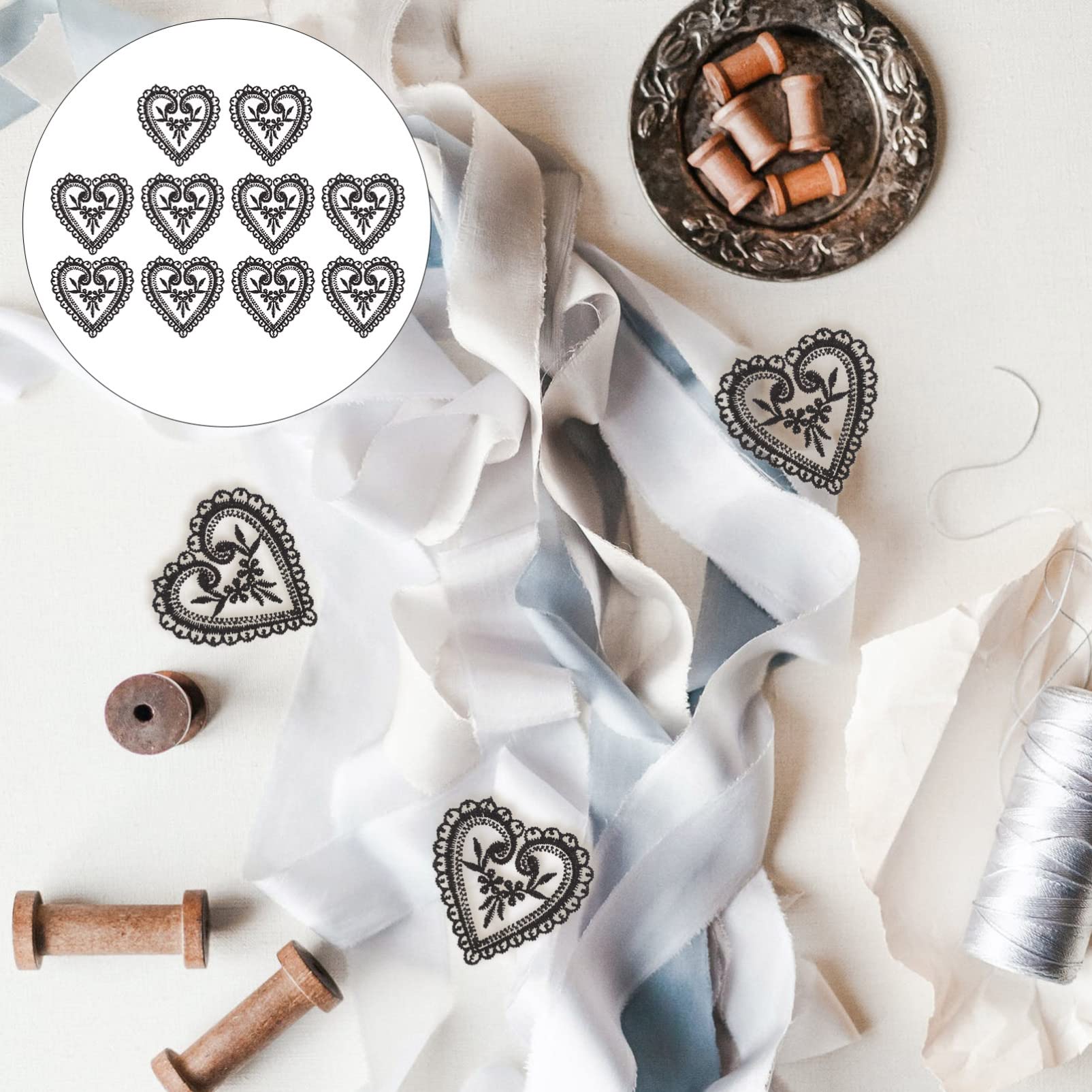 GALPADA 20pcs Iron On Heart Lace Applique Patches - Embroidered Organza DIY Sewing Patches for Clothing, Jackets, Crafts - Perfect for DIY Fashion, Costume Design, and Home Decor Projects