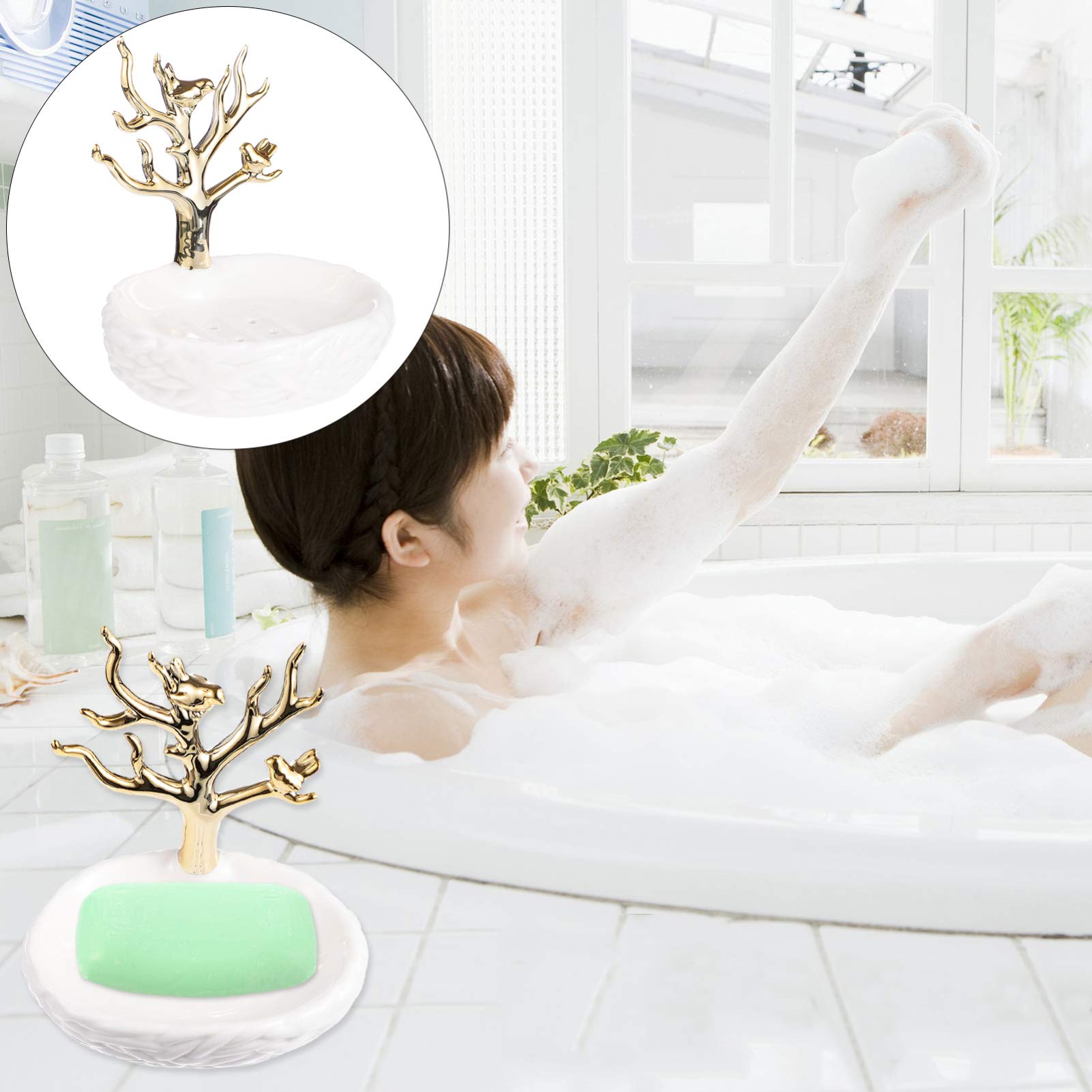 1pc Ceramic Soap Dish Holder - Jewelry Rack Tray & Draining Soap Organizer for Bathroom - Perfect for Bathroom Countertops, Vanities, and Shower Storage