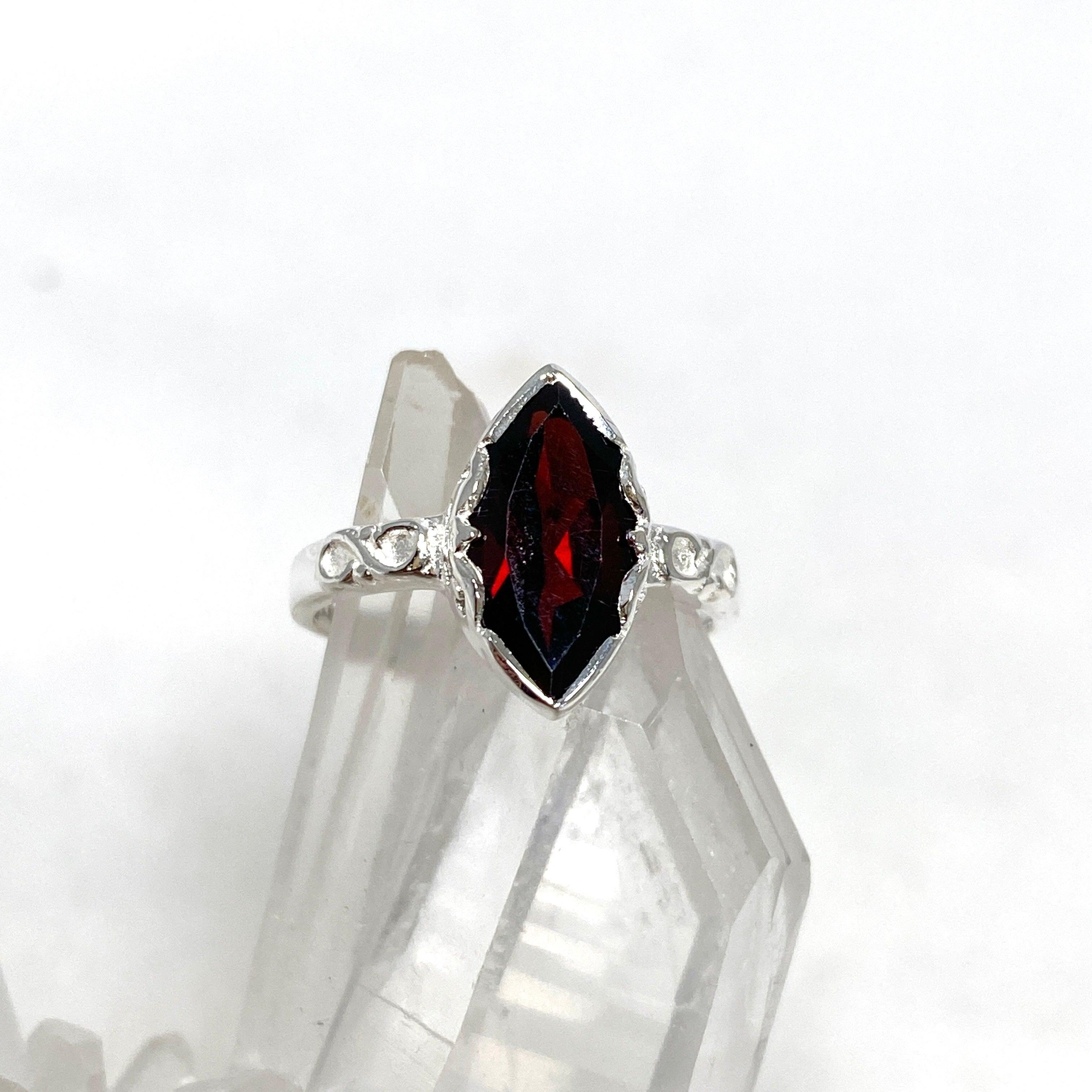 Garnet Faceted Marquise Ring in Decorative Setting R3726 | Elegant Jewelry for Women, Perfect for Weddings, Parties & Special Occasions