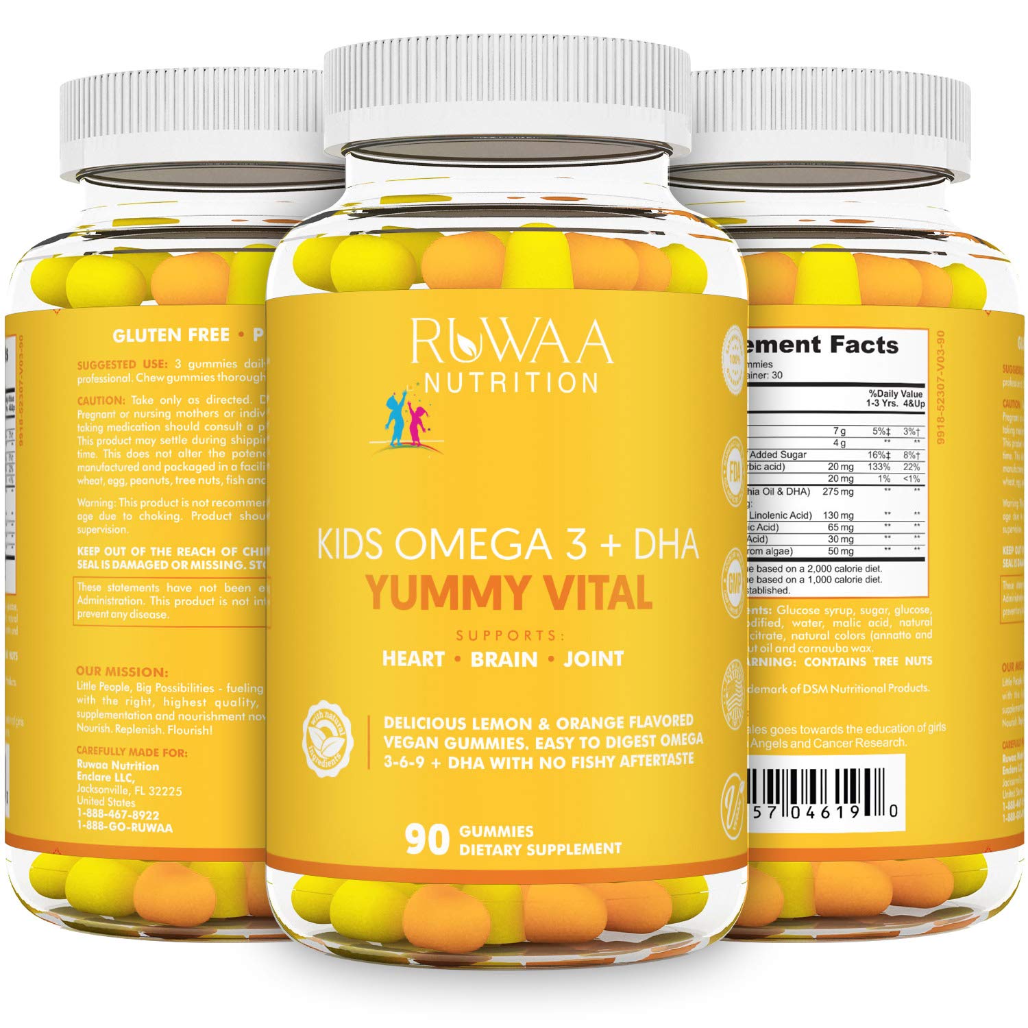 Kids Omega 3 Gummies with DHA & EPA - Vegan Omega 3-6-9 Supplement + Vitamin C for Cognitive Health, Focus & Vision - No Fishy Aftertaste - 540 Count (6 Pack) - Perfect for School Snacks & Daily Nutrition