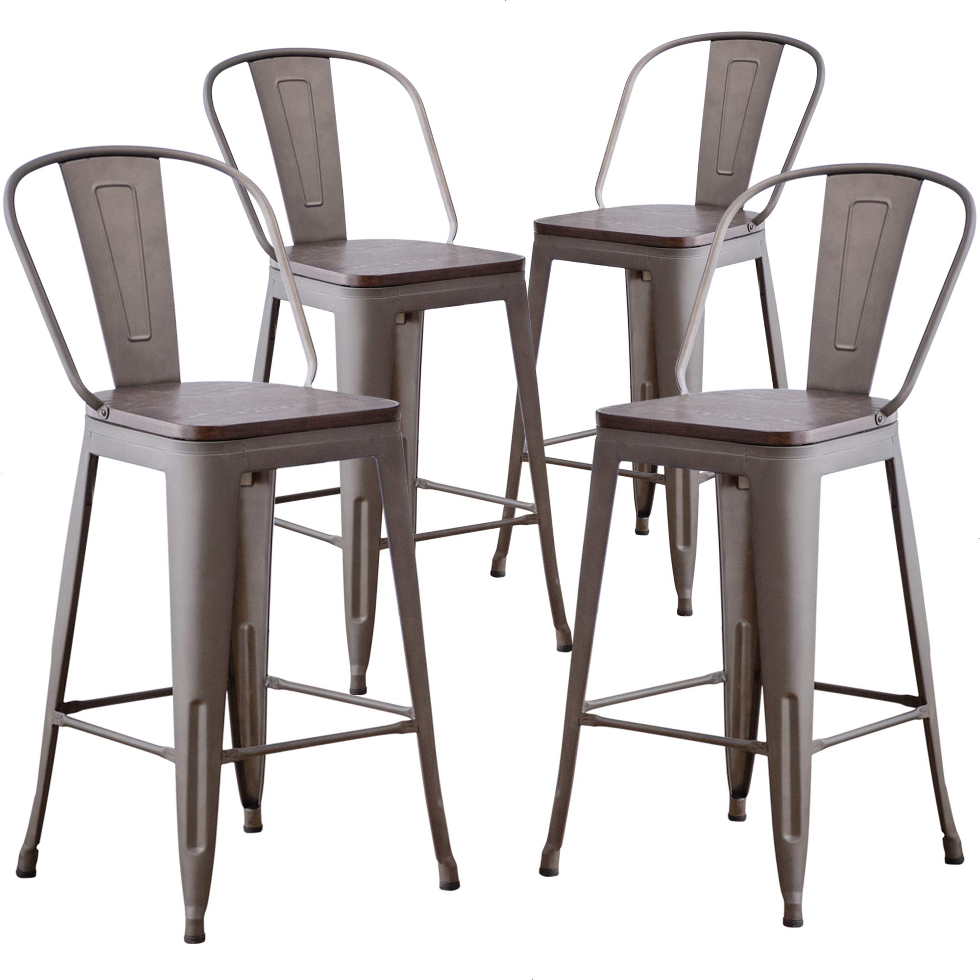 **Rustic Metal Counter Height Bar Stools Set of 4 - 26 Inch High Back Kitchen Counter Stools for Dining & Bar - Perfect for Farmhouse, Industrial, or Modern Kitchen Decor**